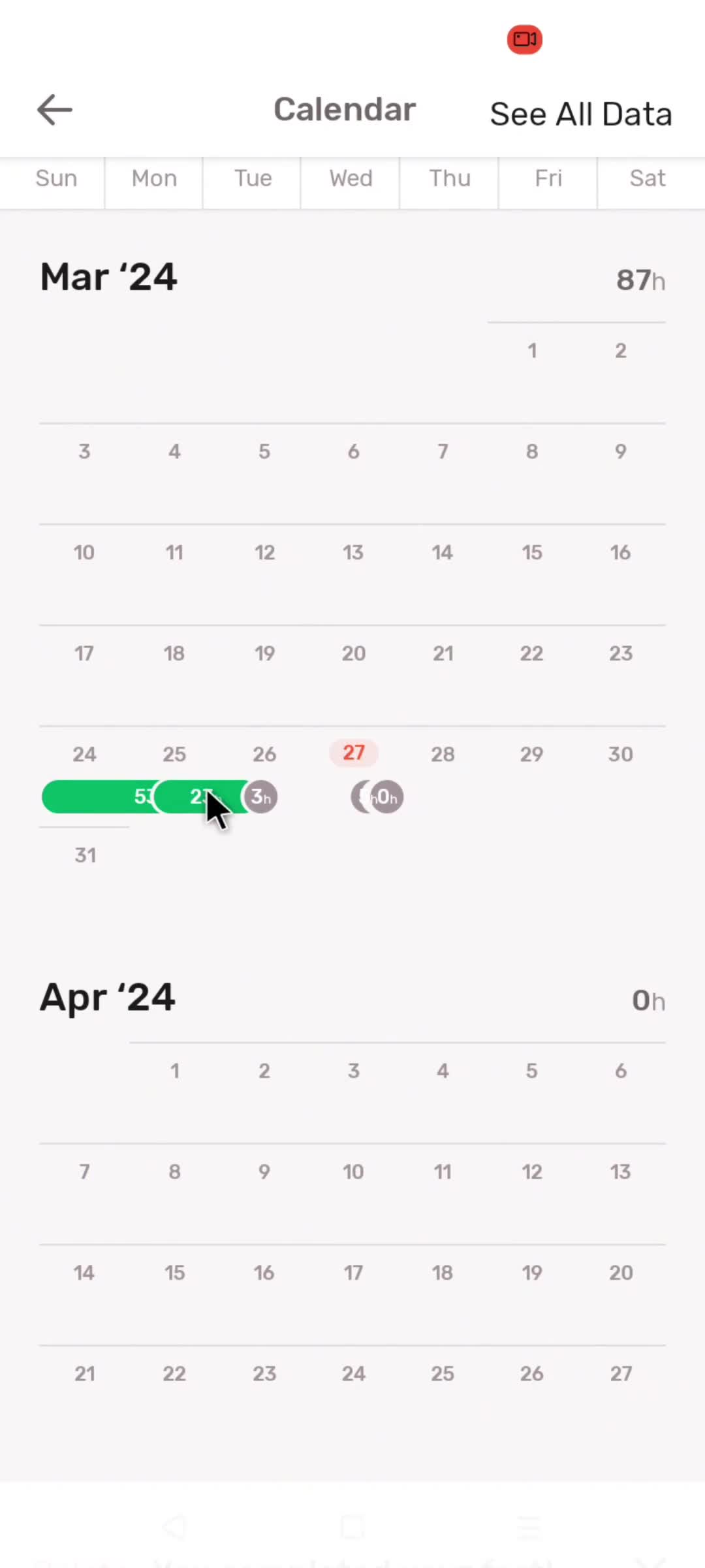 Zero calendar screenshot