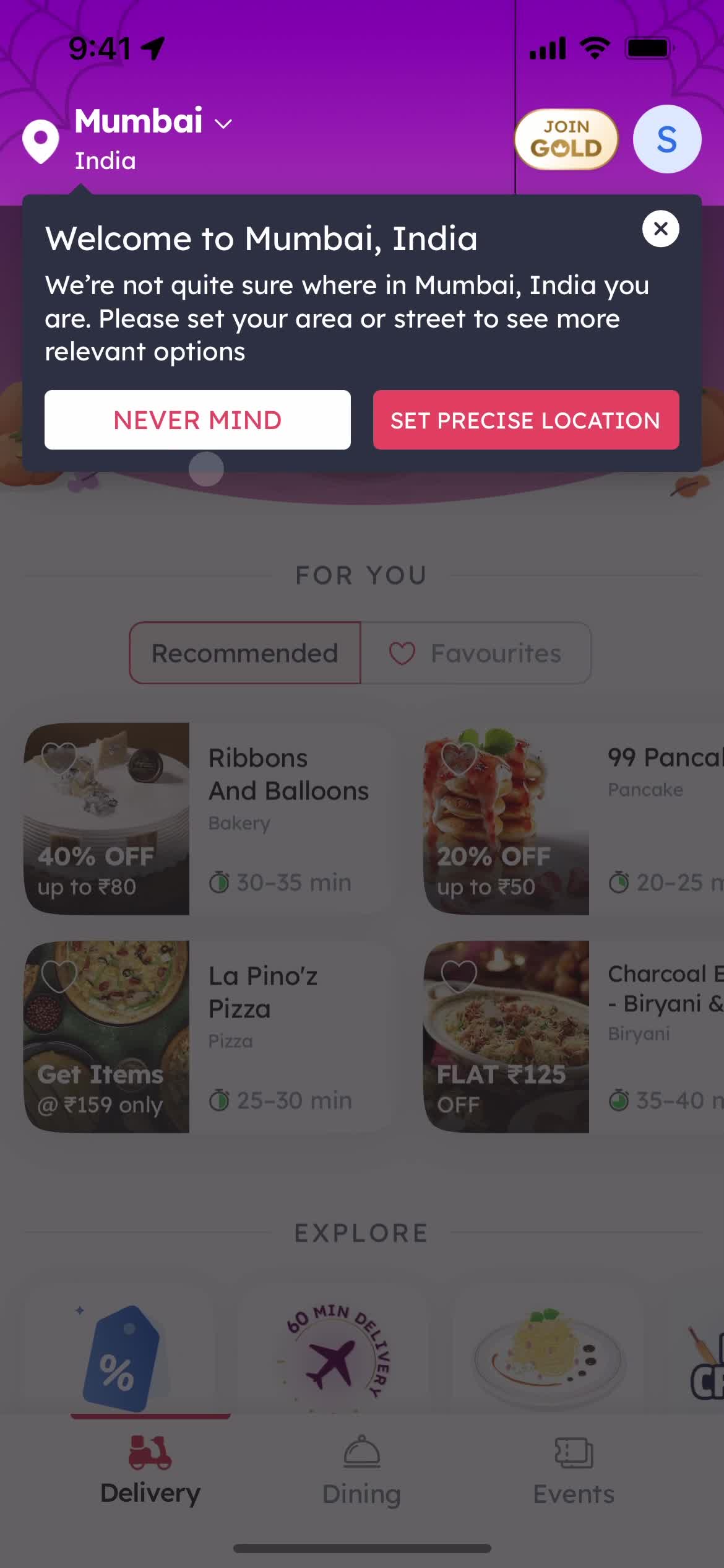 Zomato welcome screenshot