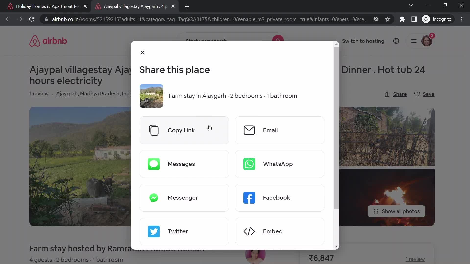 Airbnb share screenshot