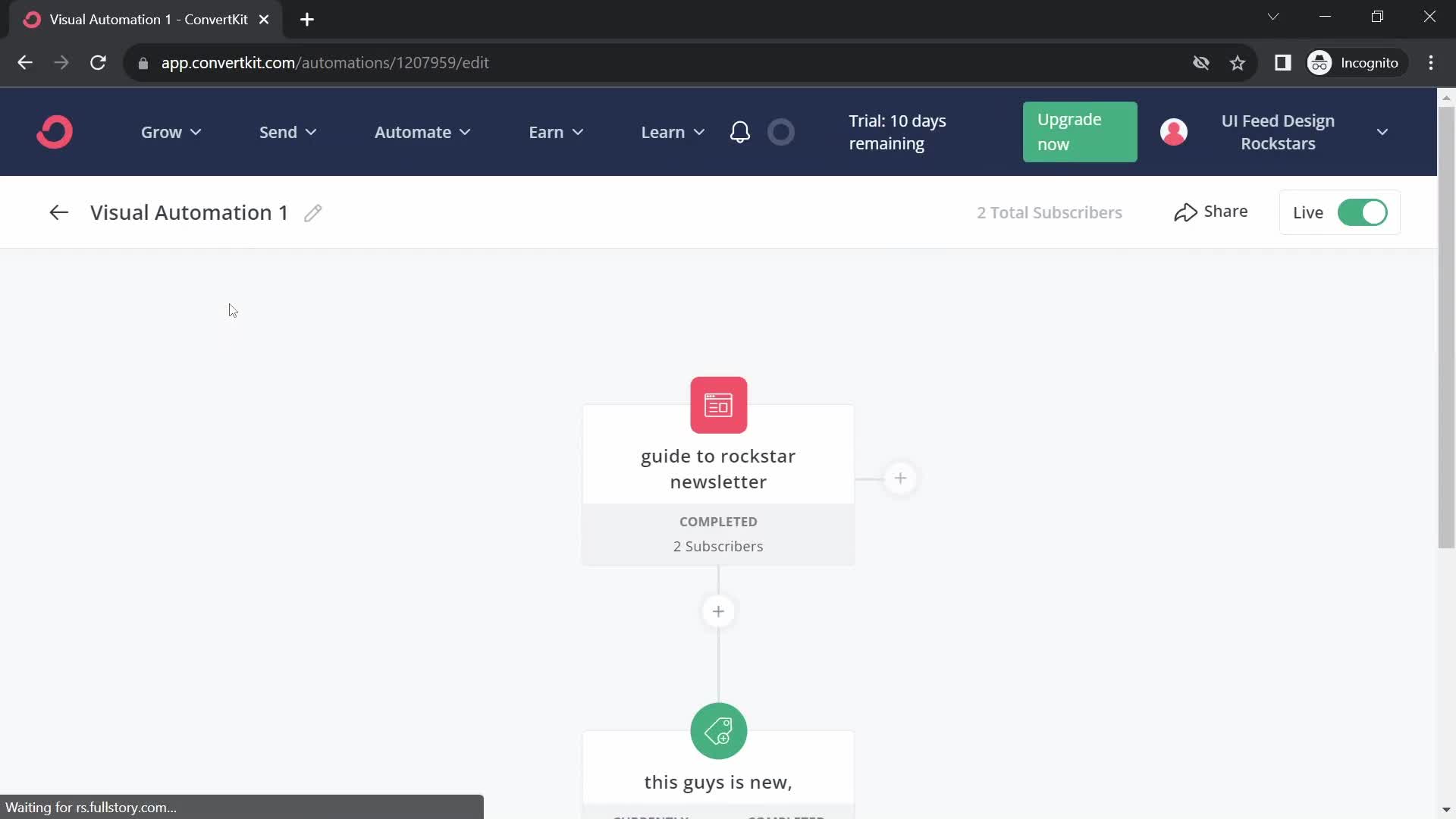 ConvertKit workflow automation screenshot
