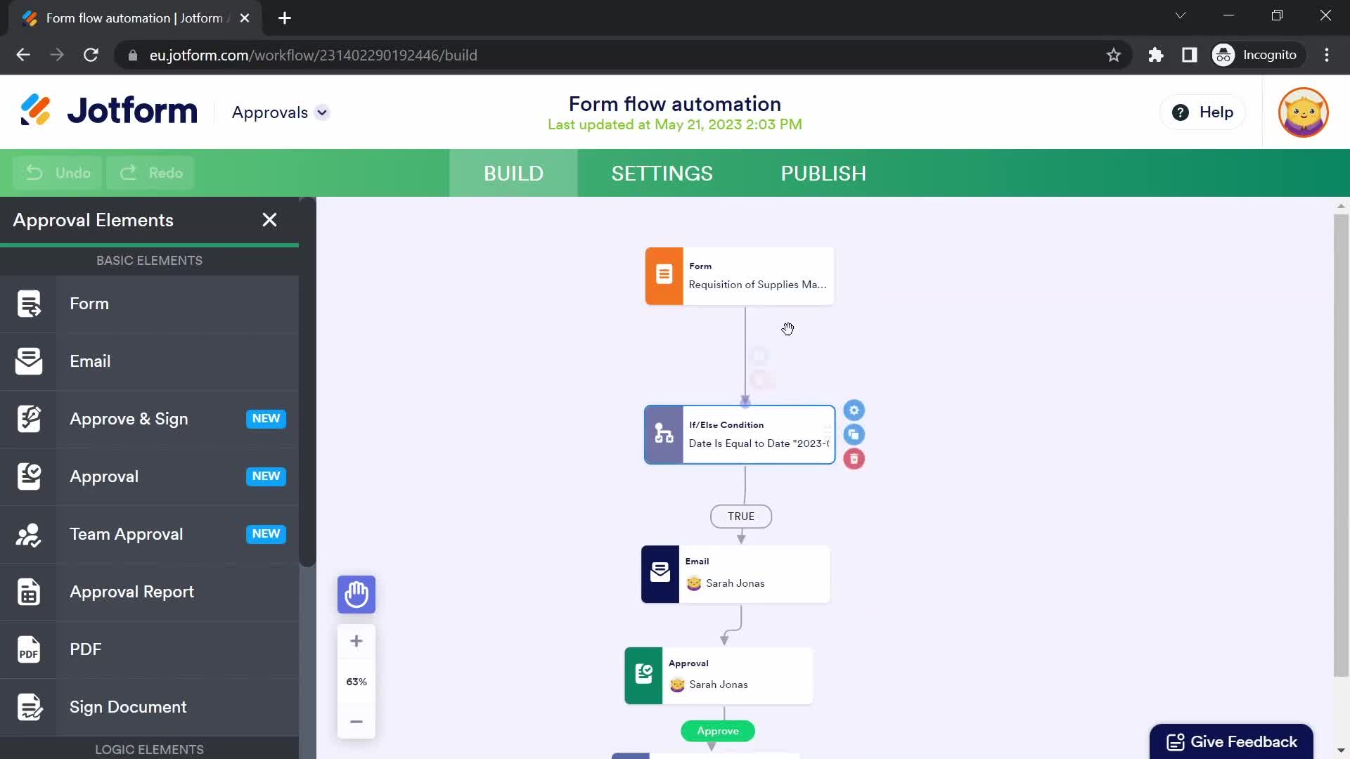 Jotform workflow builder screenshot