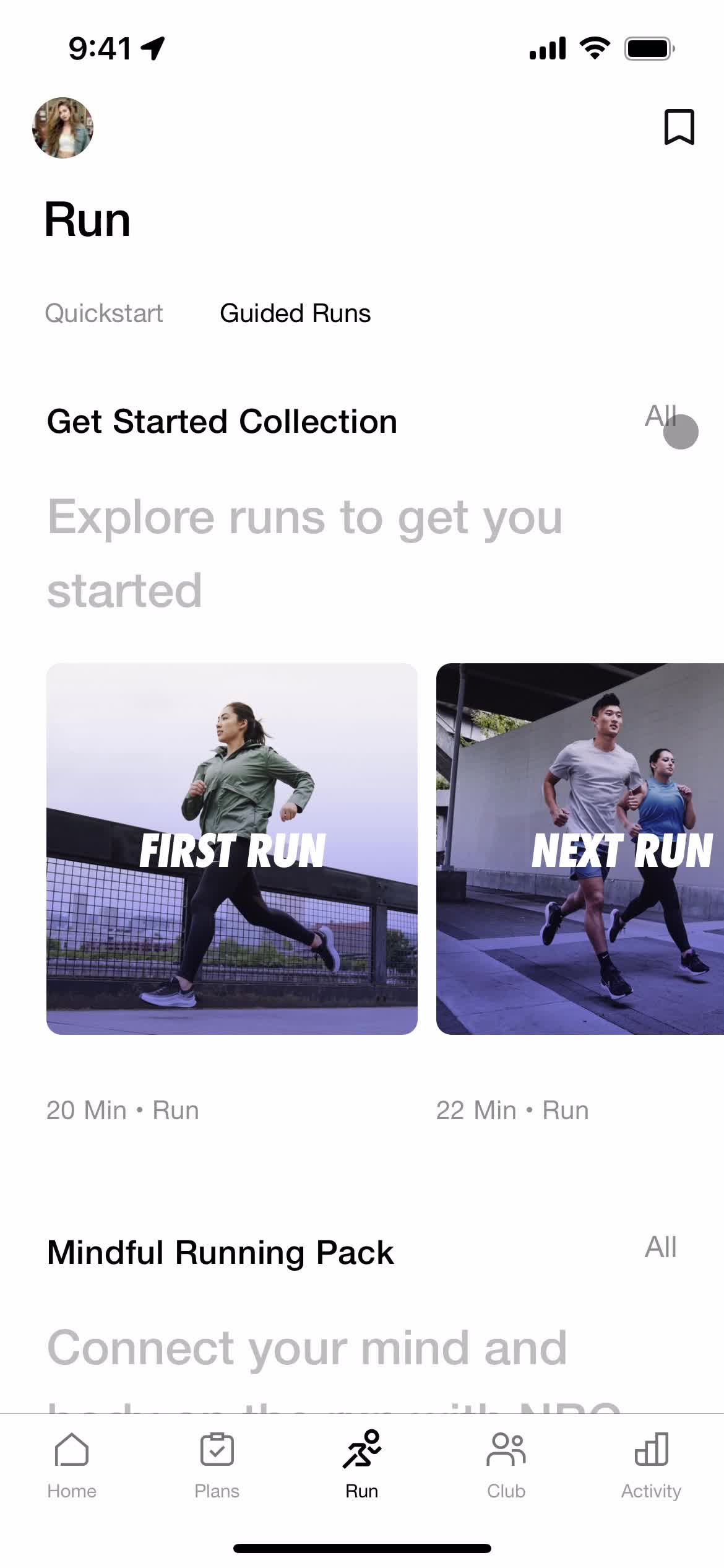 General browsing on Nike Run Club video thumbnail