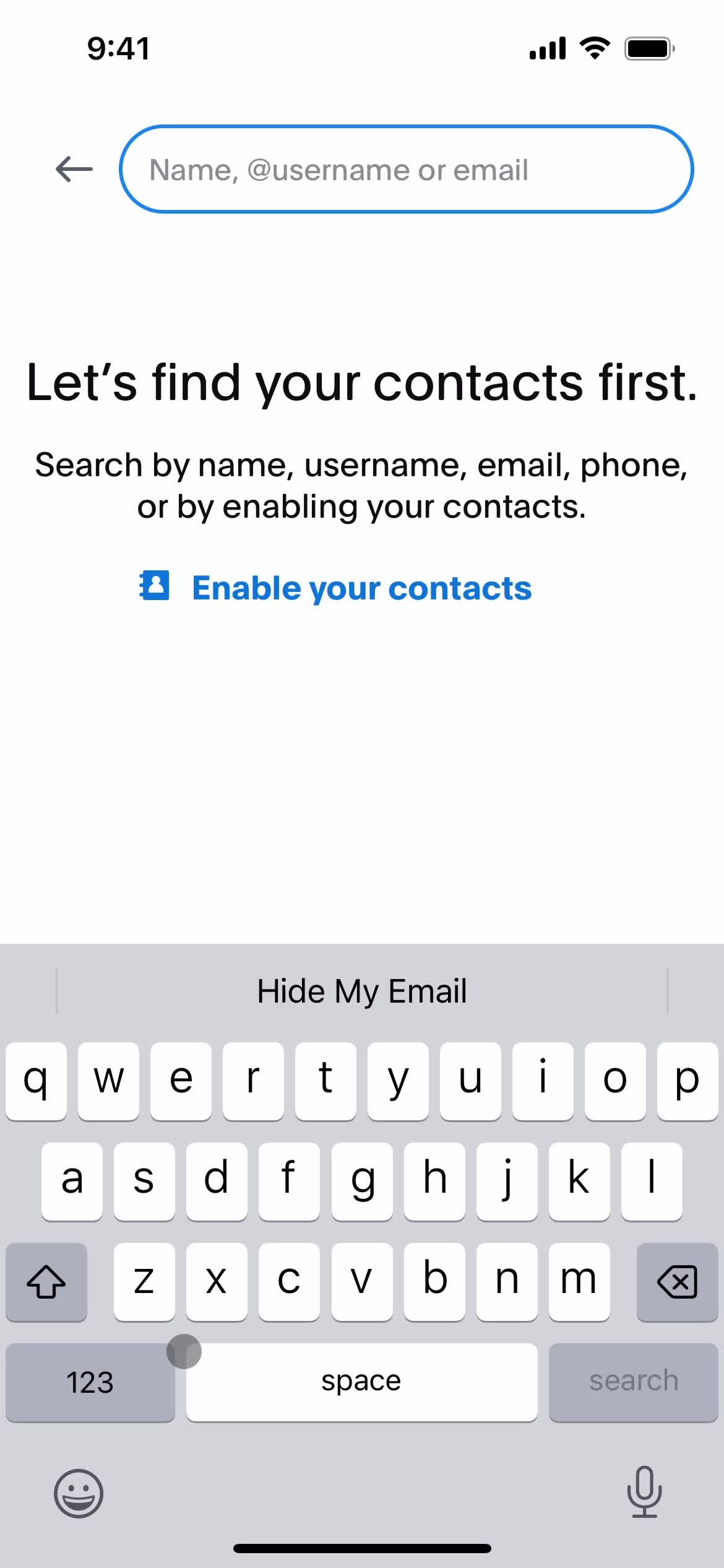Screenshot of Search contacts on General browsing on PayPal user flow
