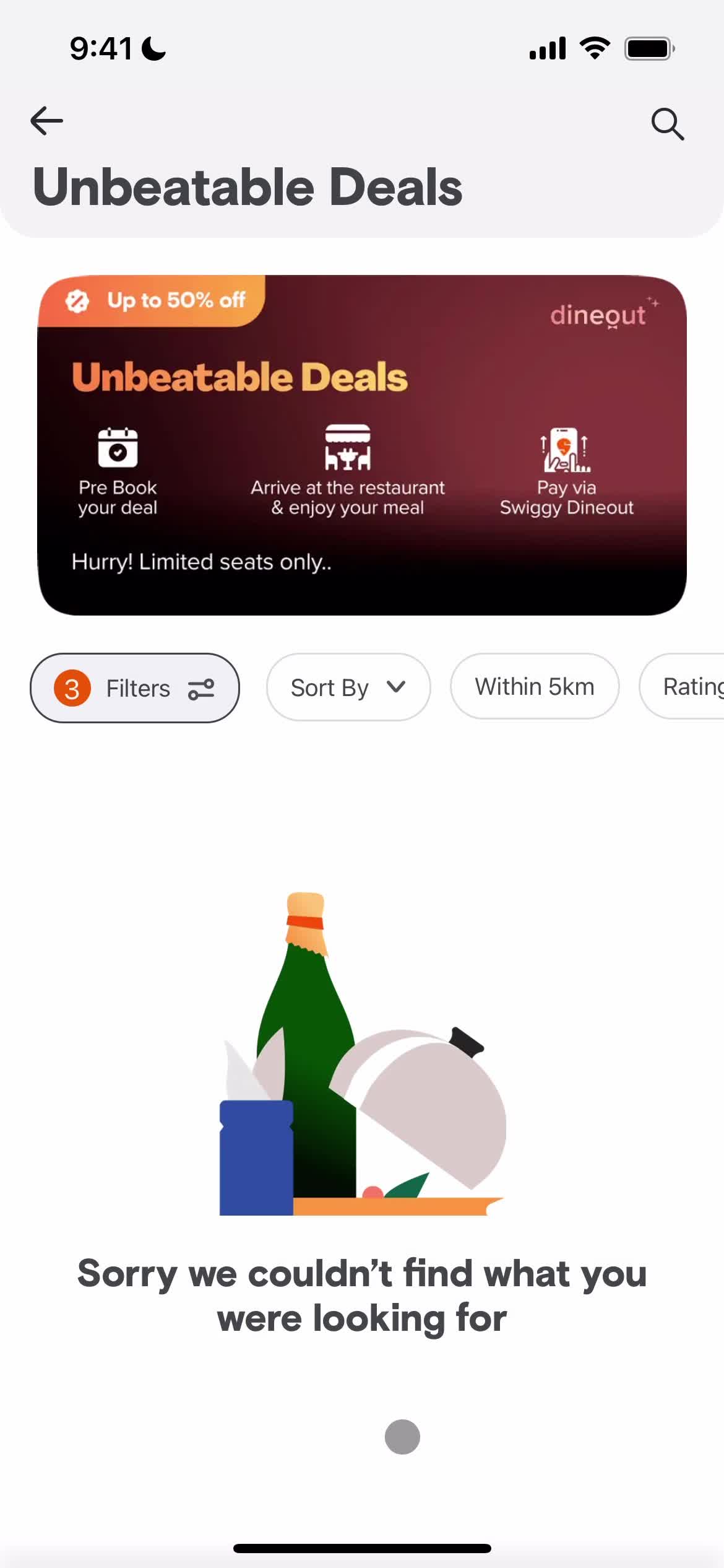 Swiggy no search results screenshot