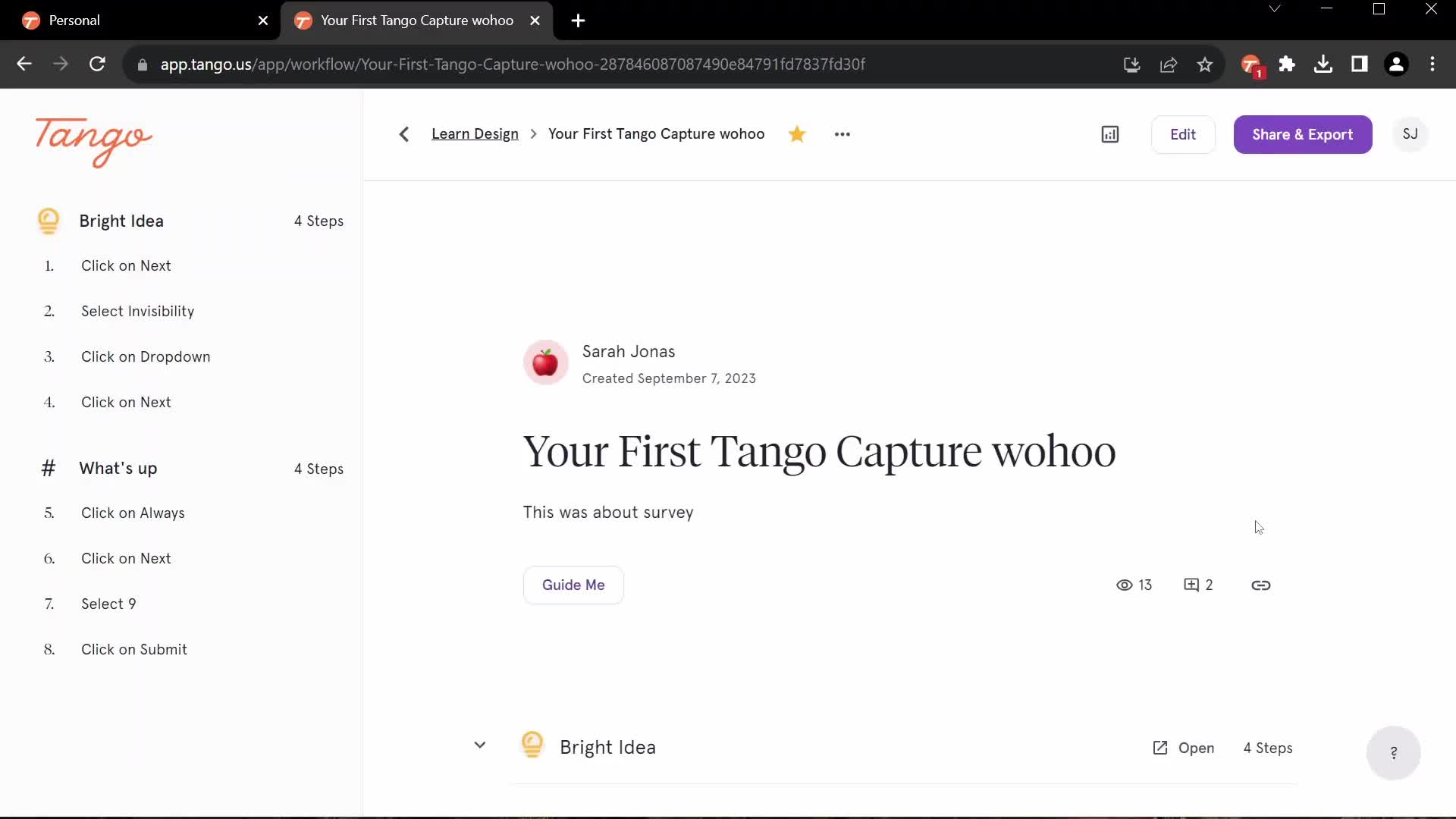 Screenshot of Guide on General browsing on Tango user flow