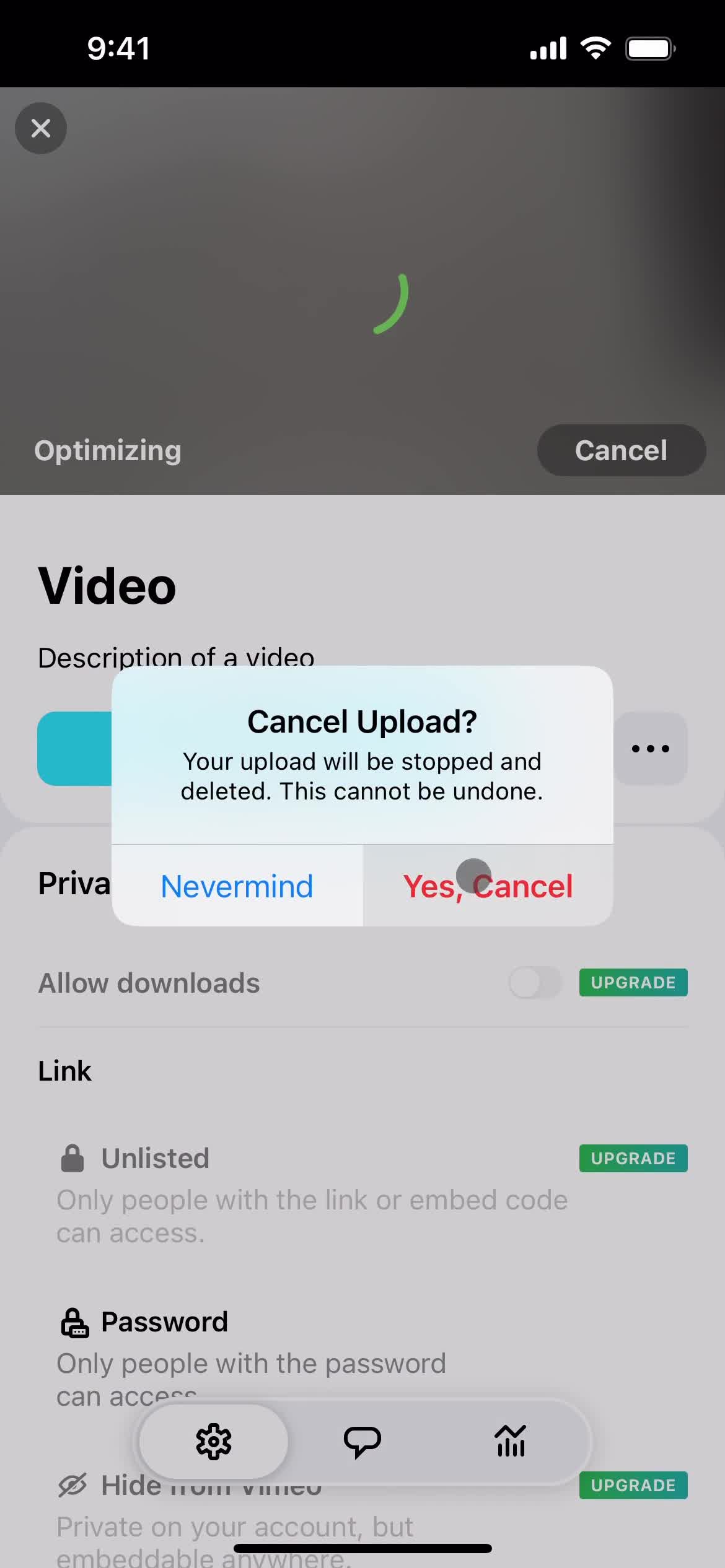Vimeo confirm cancellation screenshot