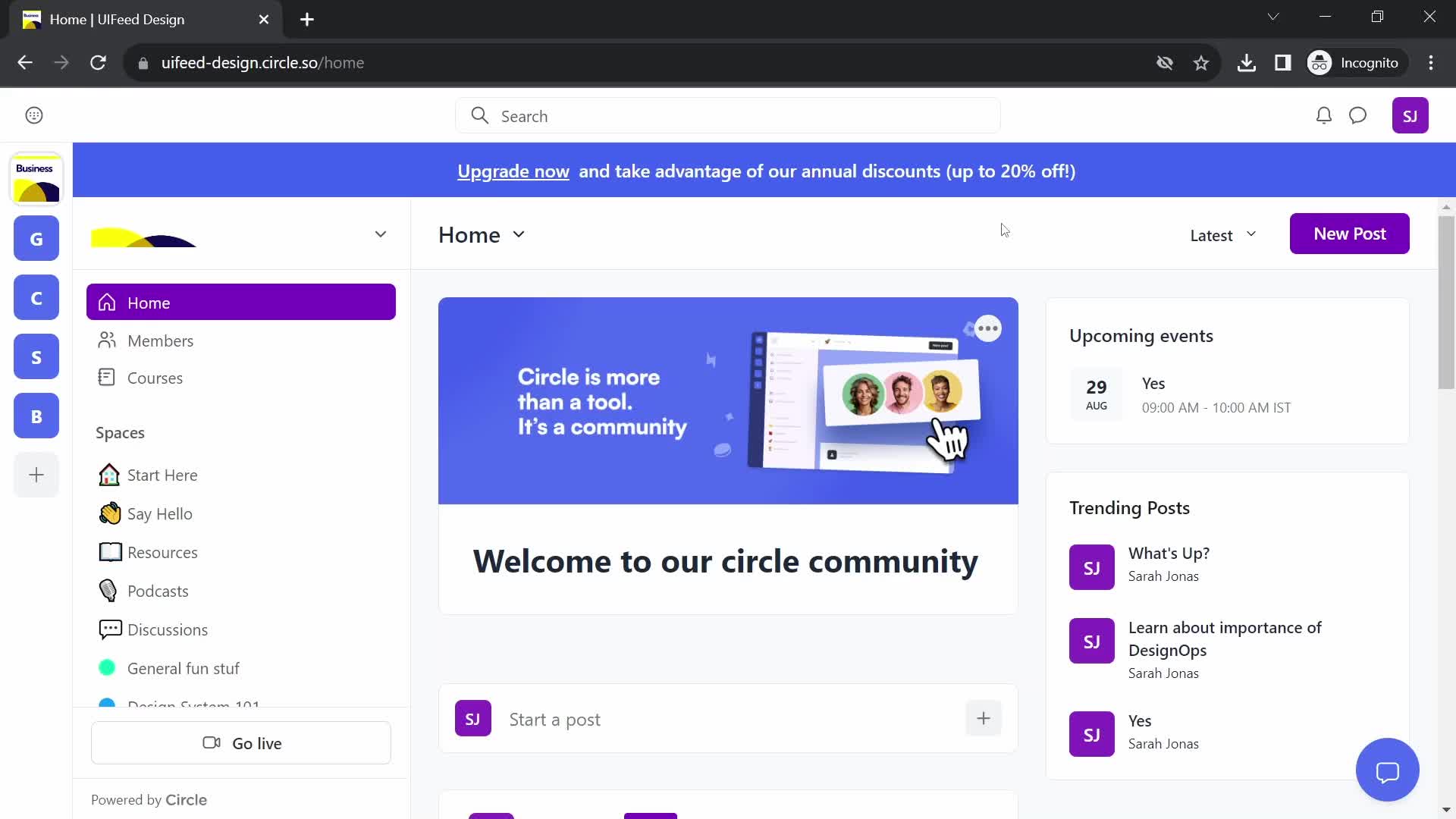 Screenshot of Home on General browsing on Circle user flow