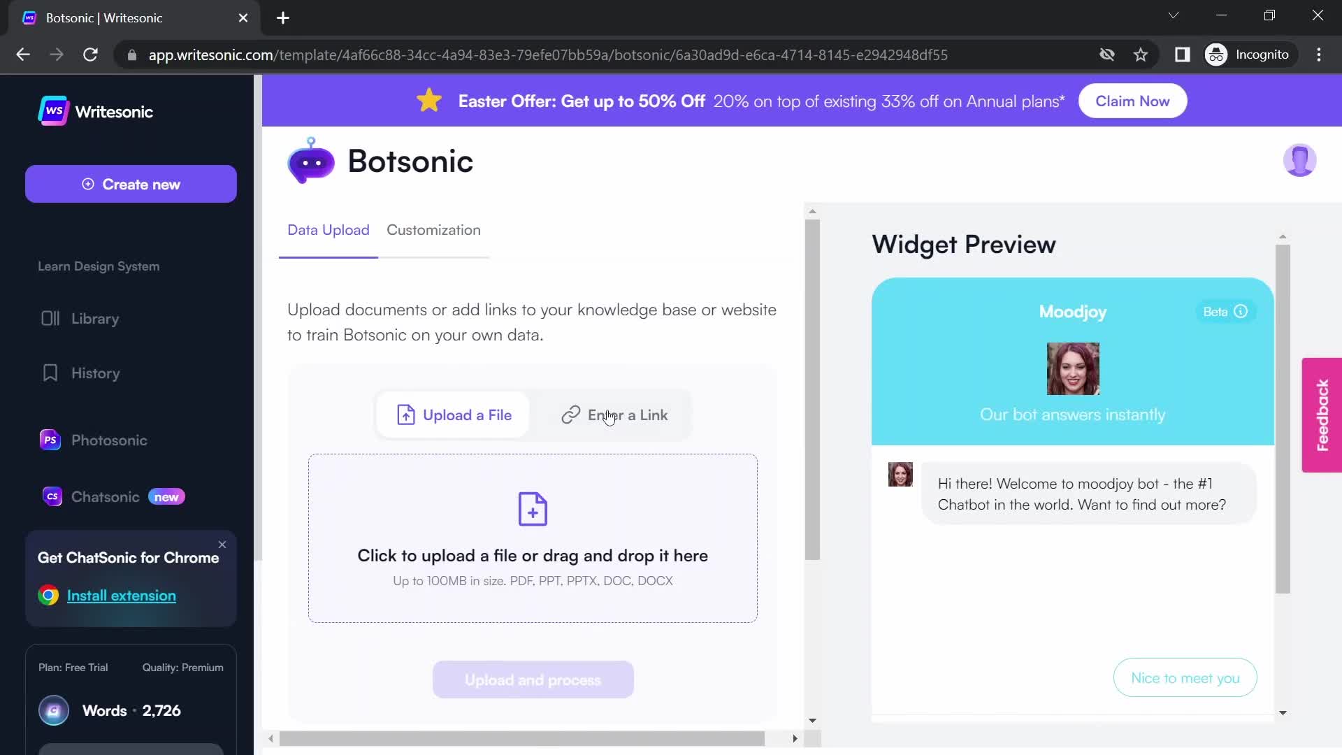 Writesonic create widget screenshot