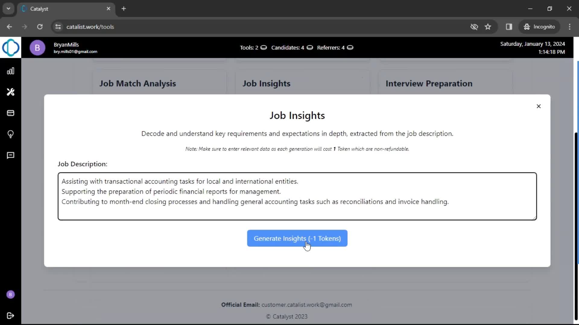 Generating job insights screenshot