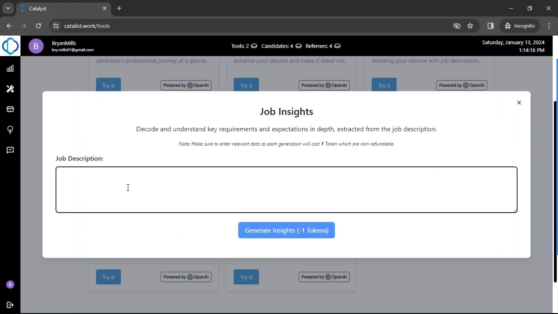 Generating job insights screenshot