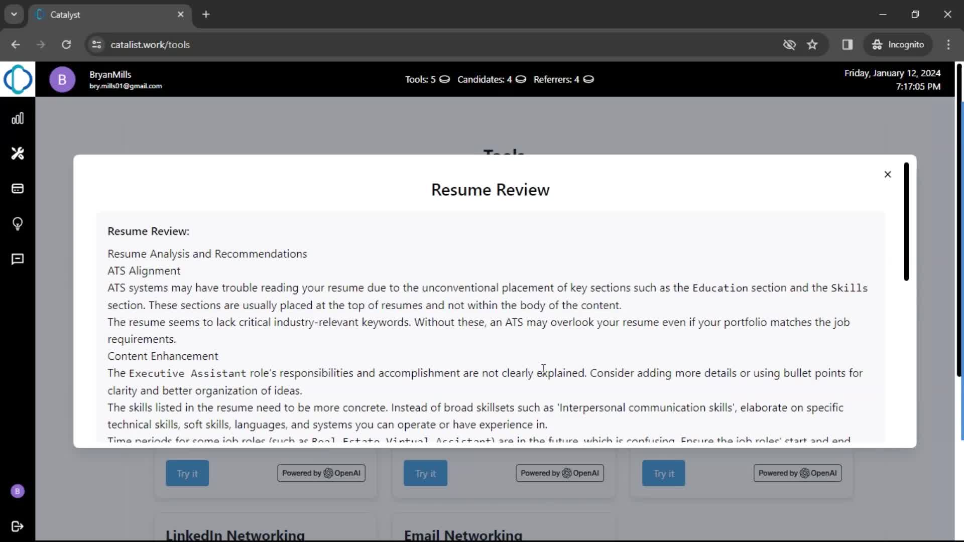 Generating resume review screenshot