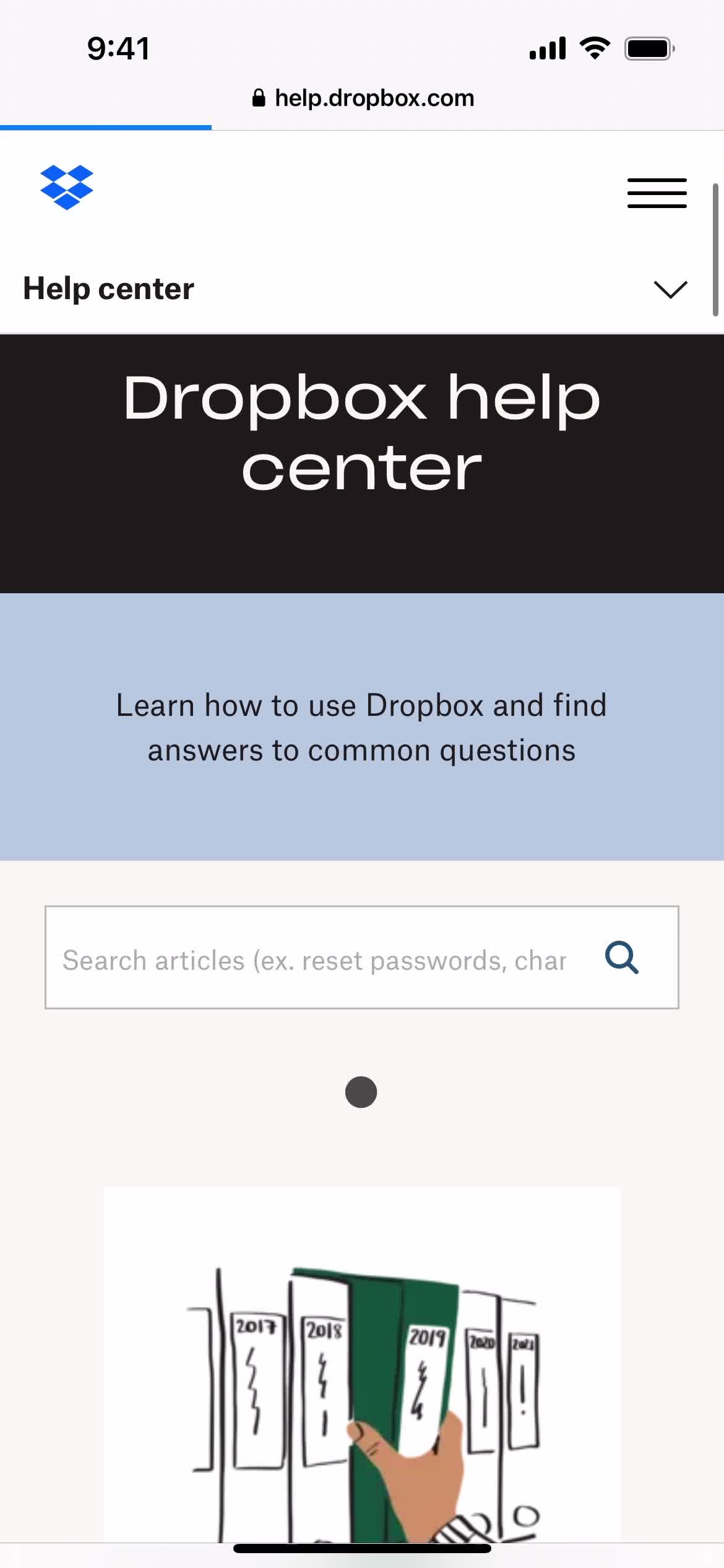 Help center screenshot