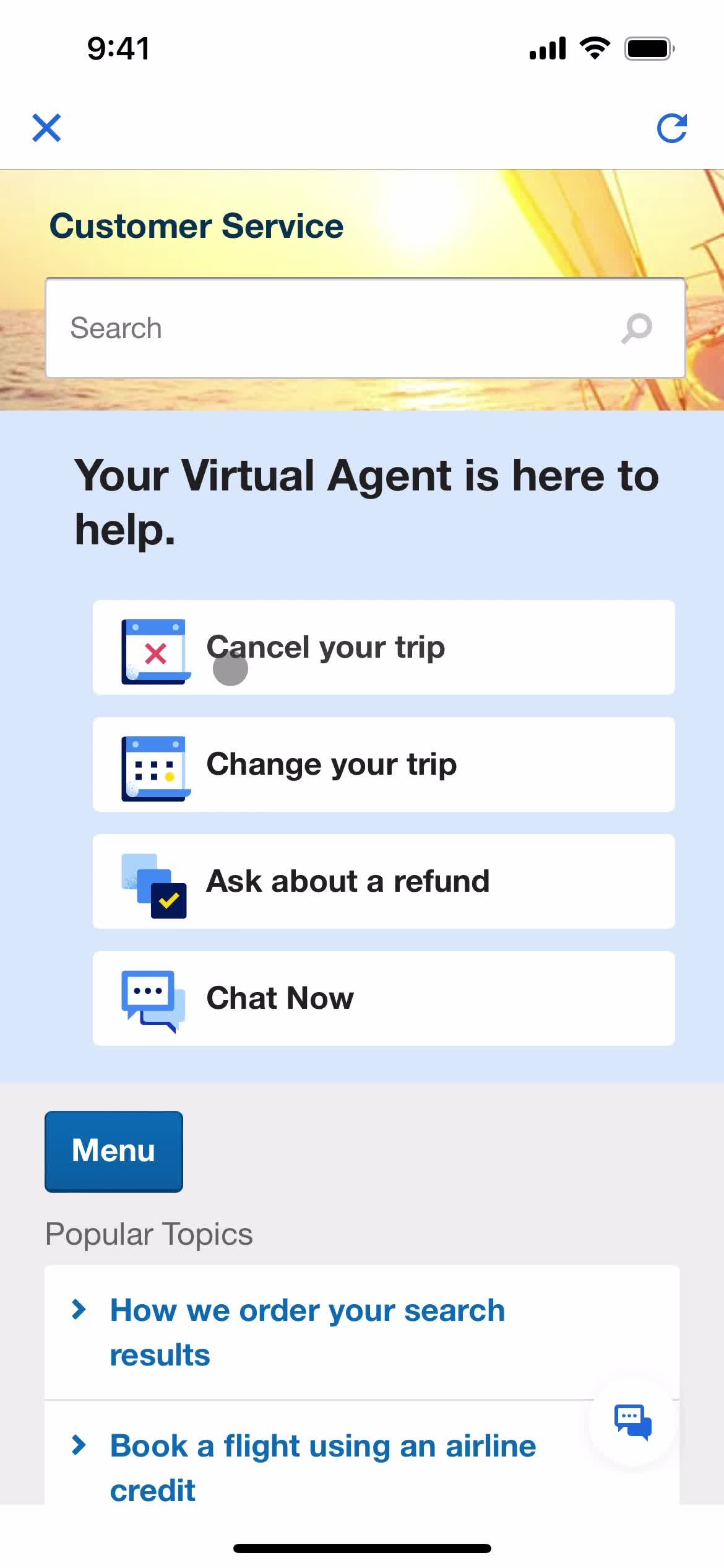 Help center screenshot