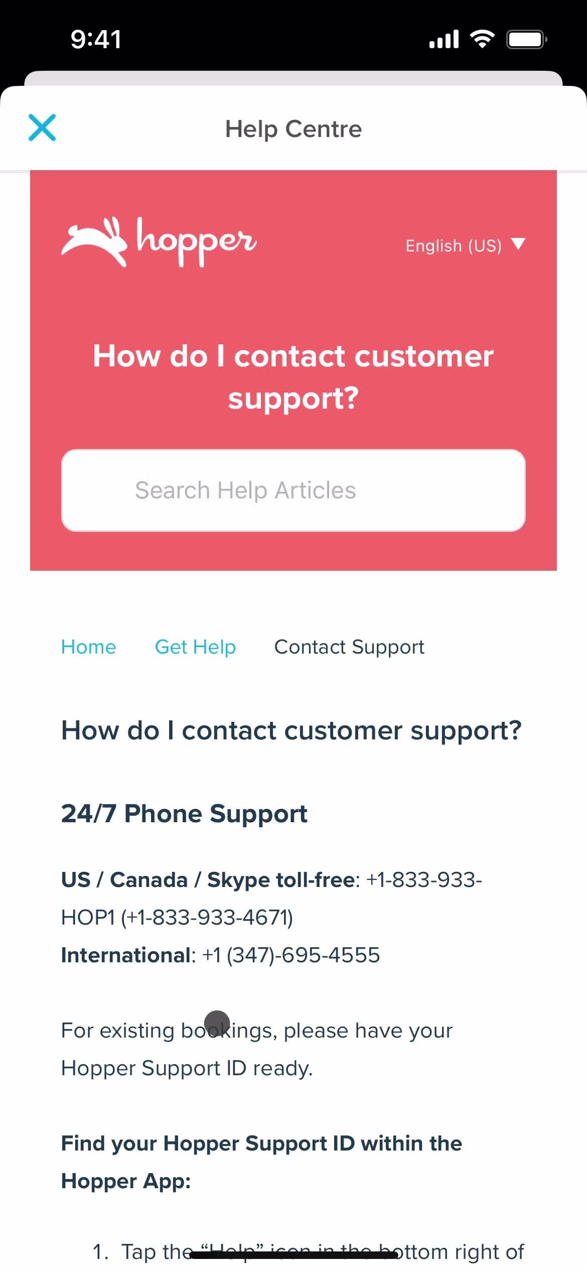 Help center screenshot