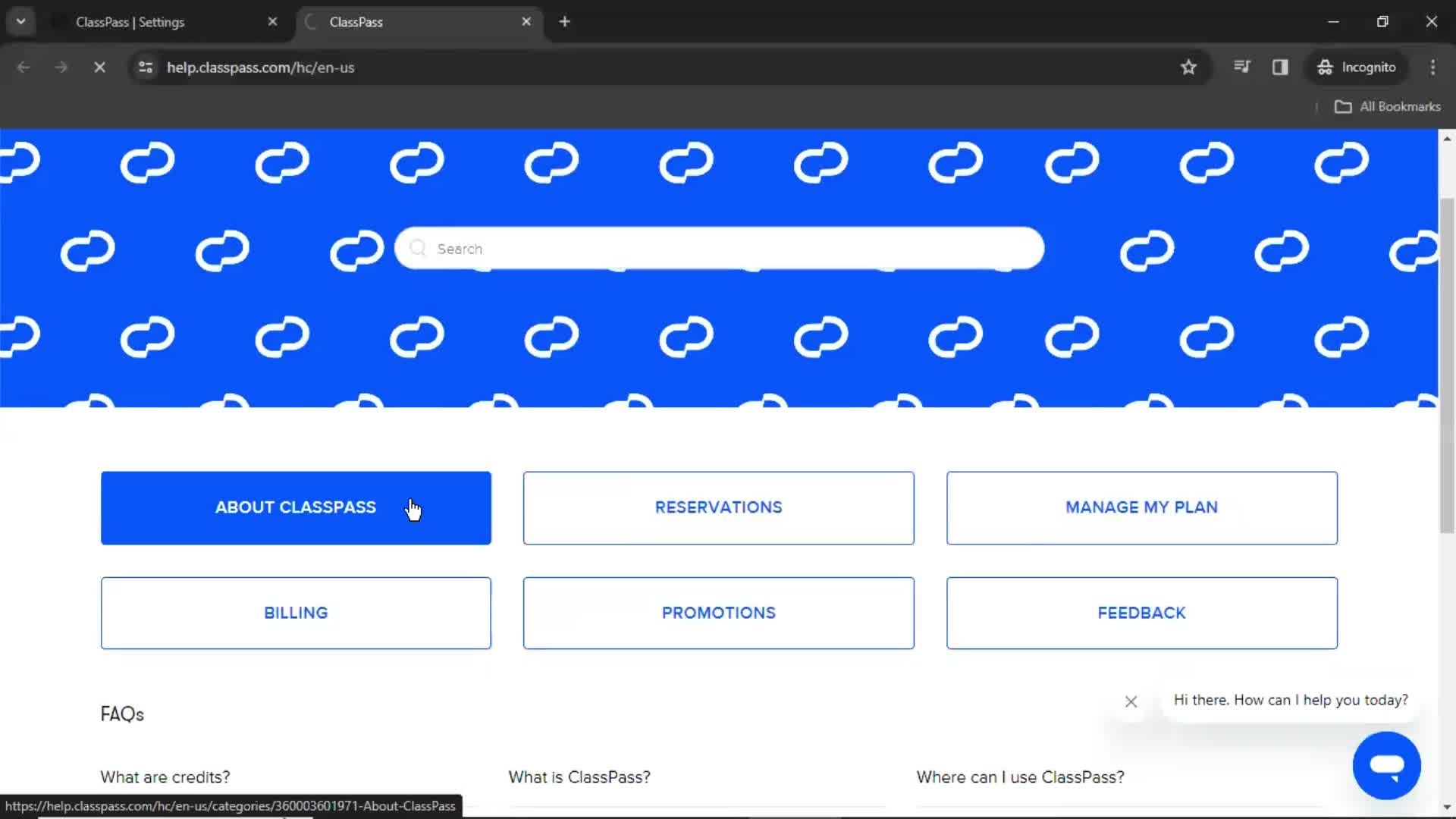 Help center screenshot