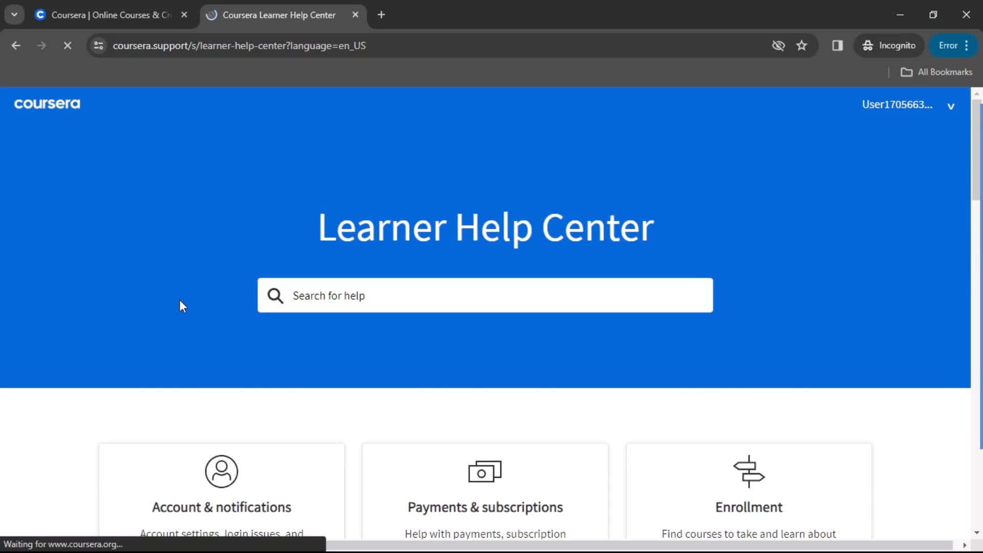 Help center screenshot