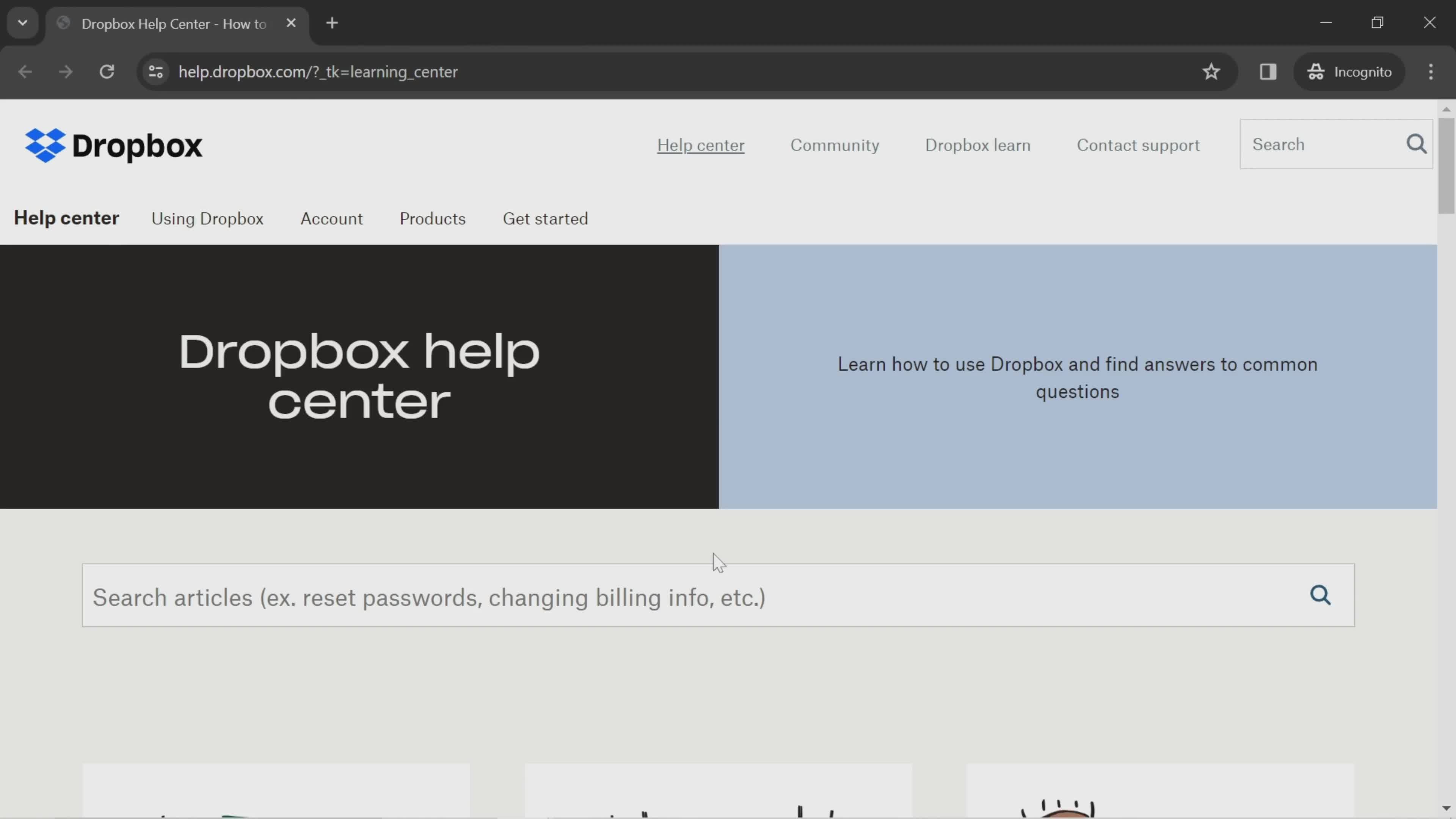 Help center screenshot