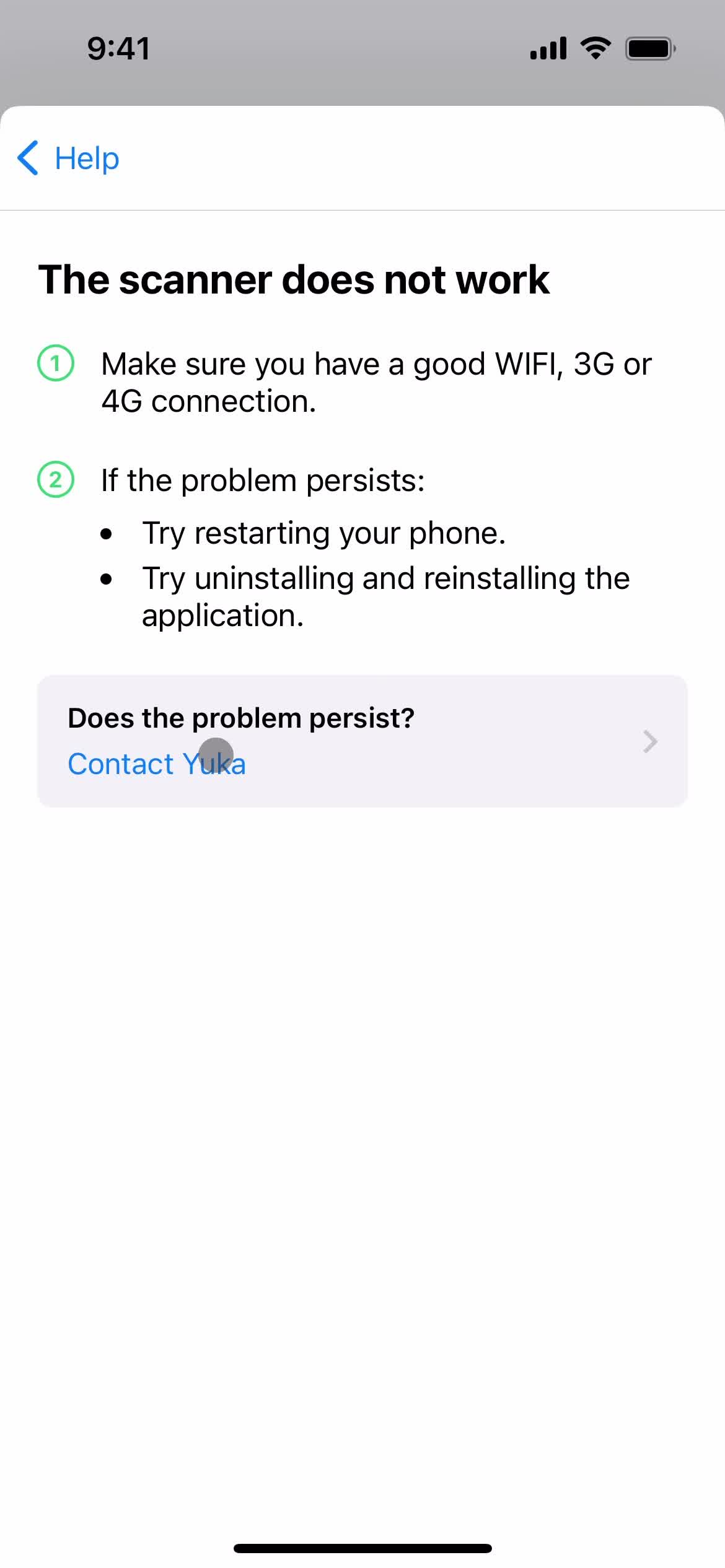 Help center screenshot