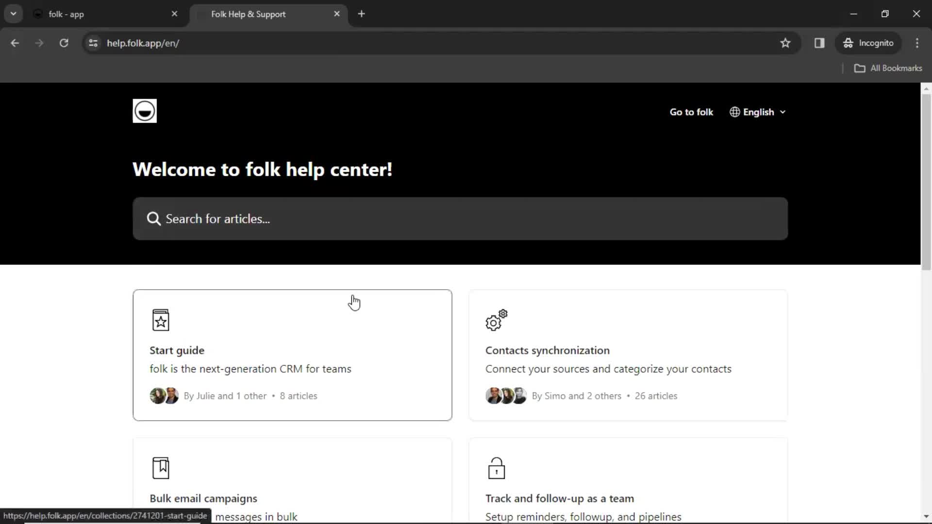 Help center screenshot