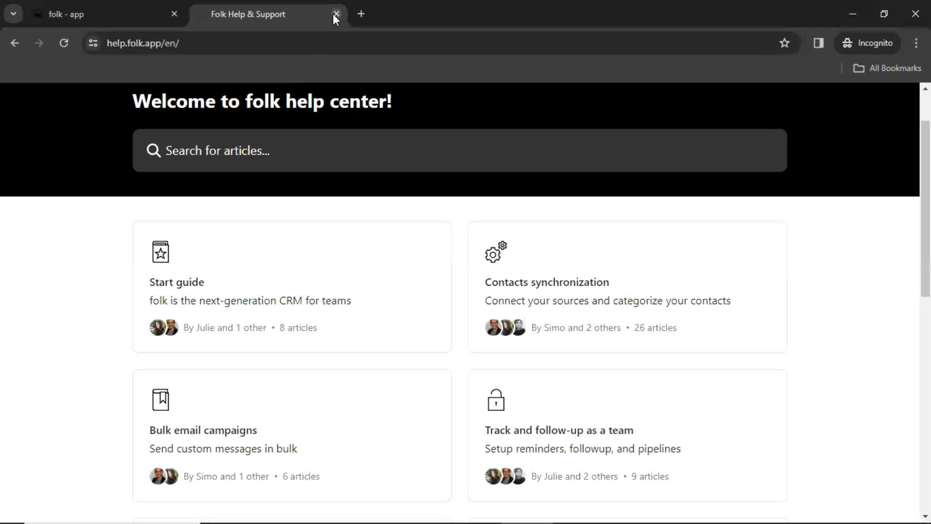 Help center screenshot