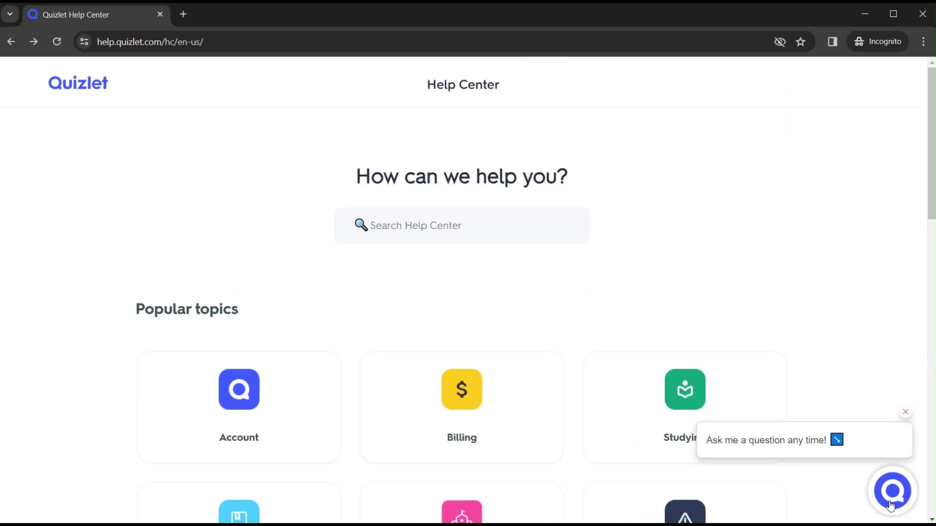 Help center screenshot