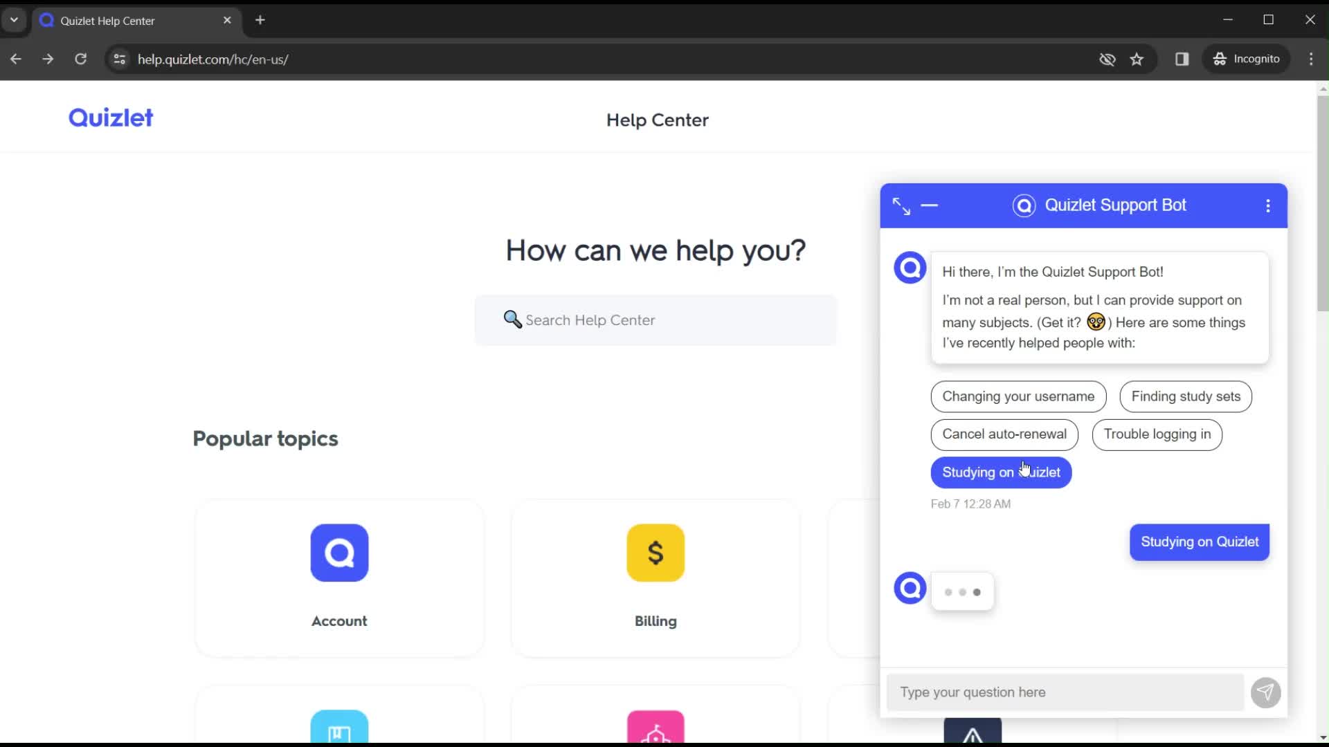 Help center screenshot