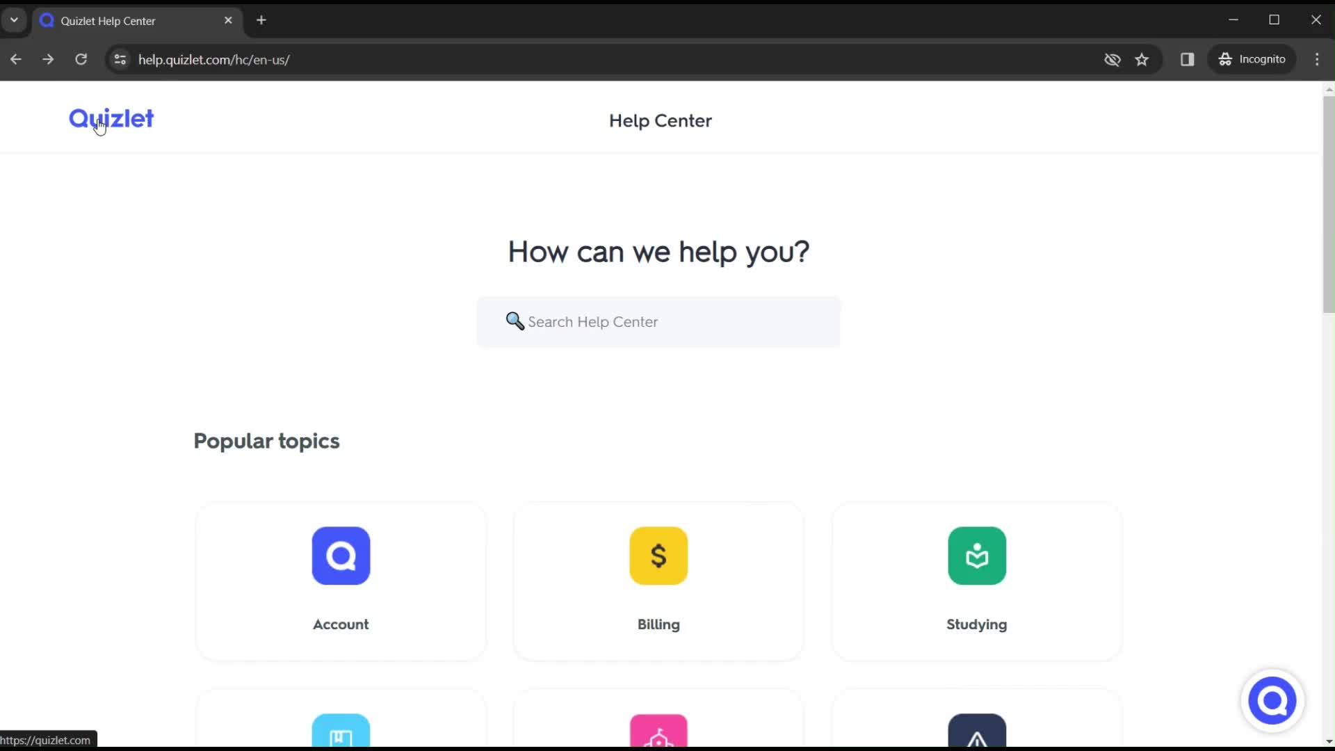 Help center screenshot