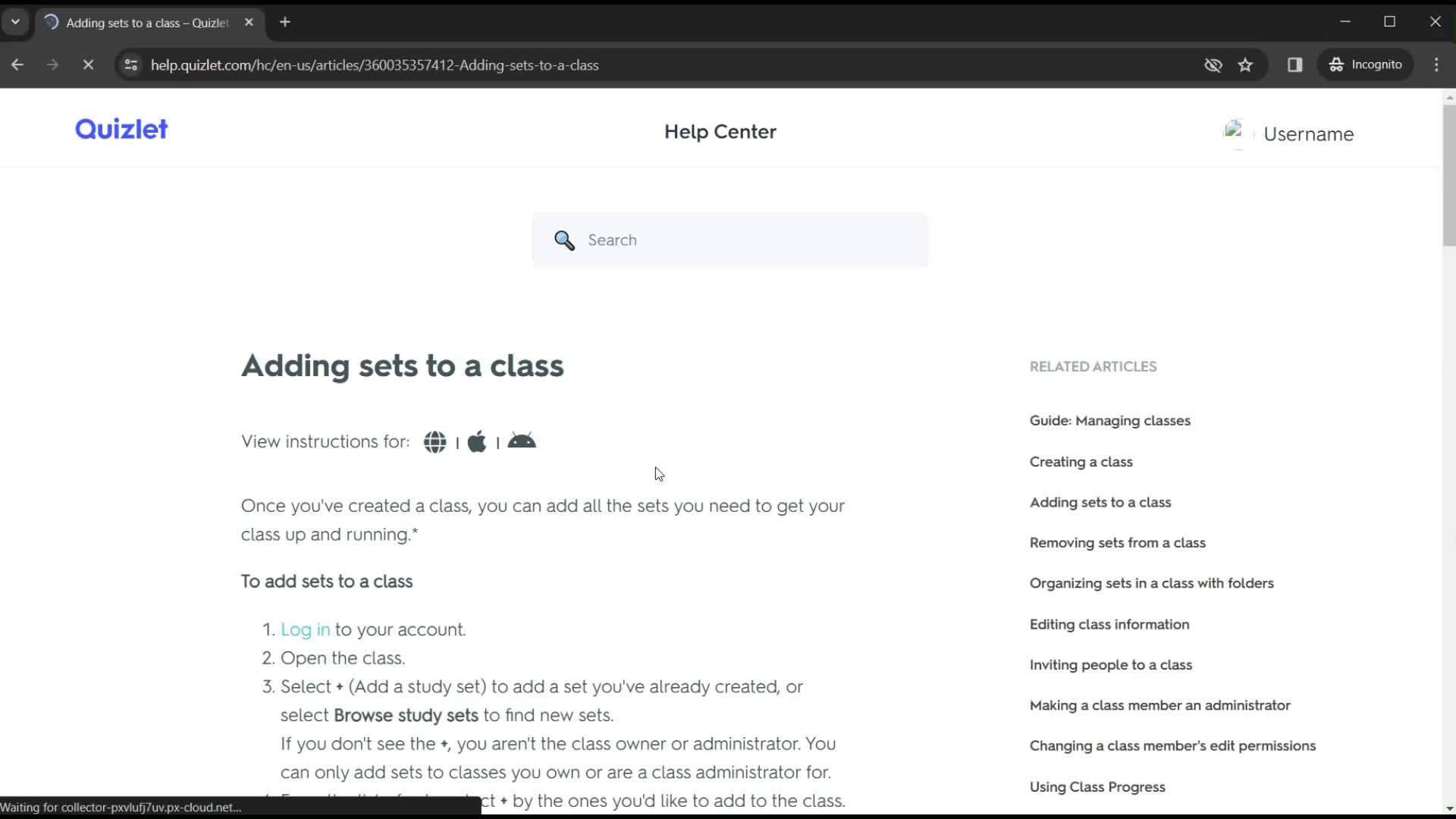 Help center screenshot