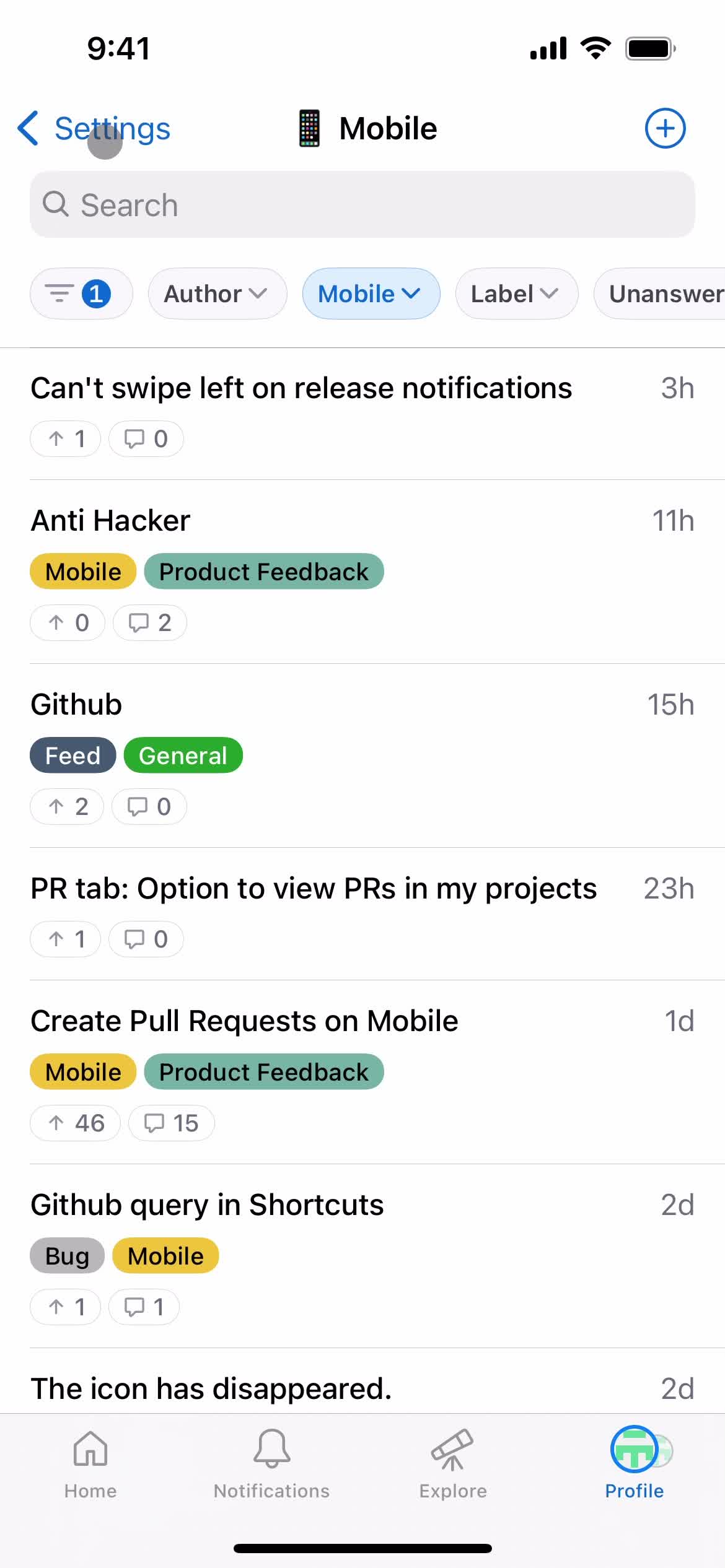 Giving feedback screenshot