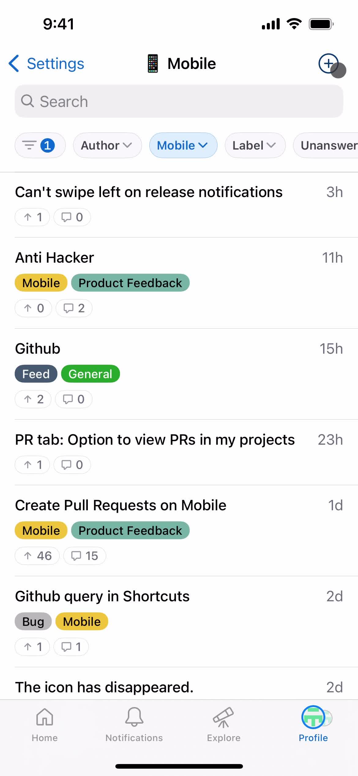 Giving feedback screenshot