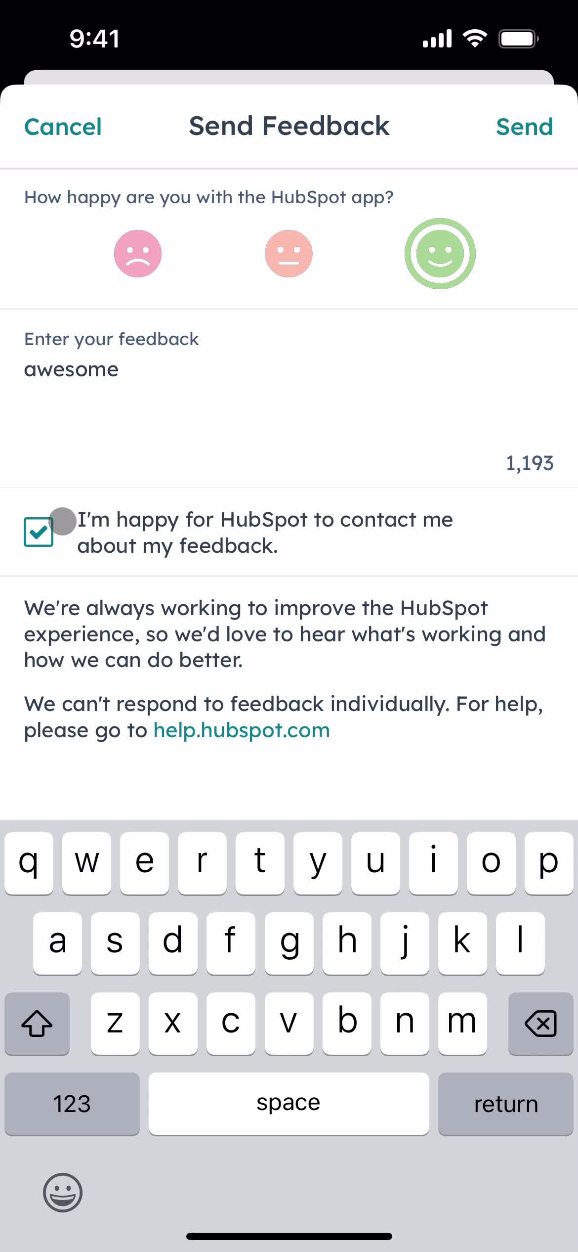 Giving feedback screenshot