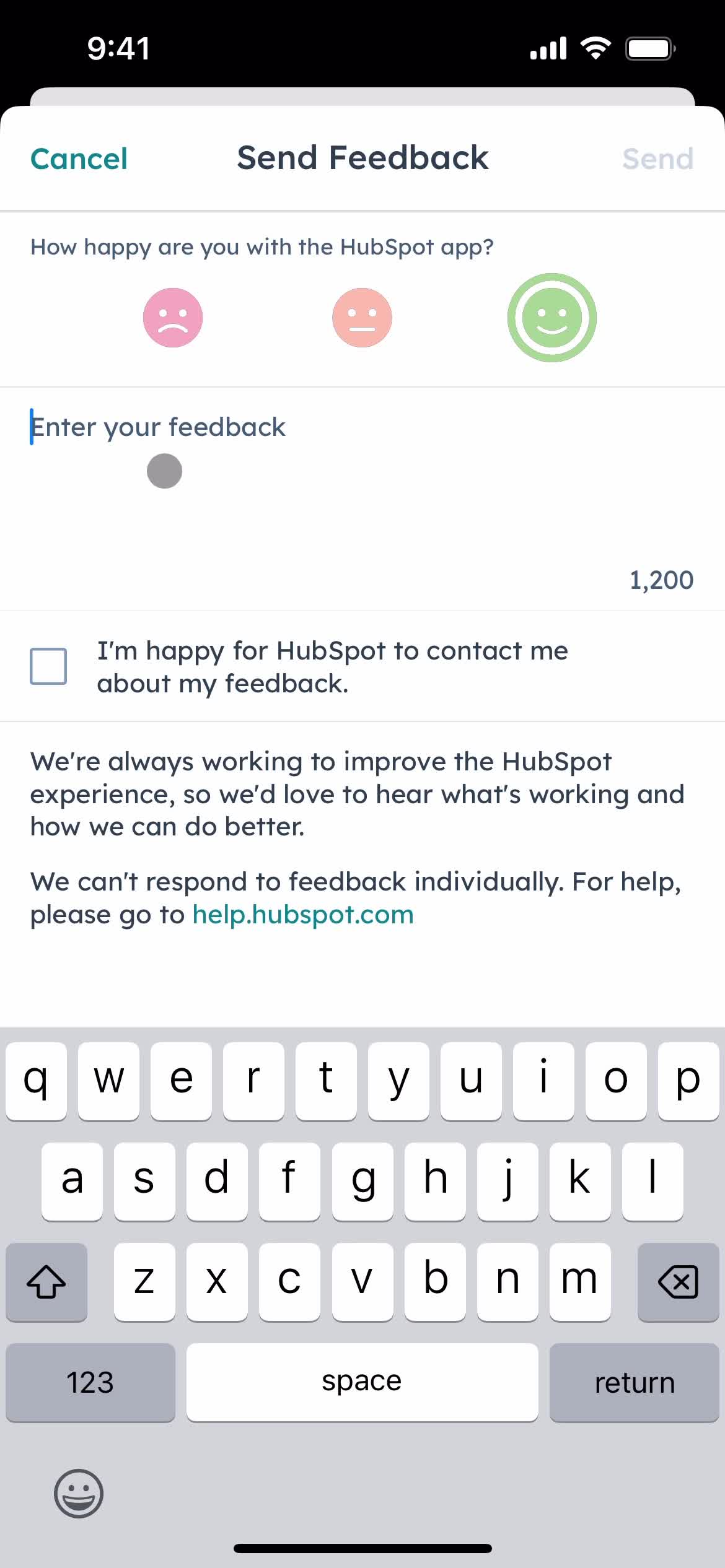 Giving feedback screenshot