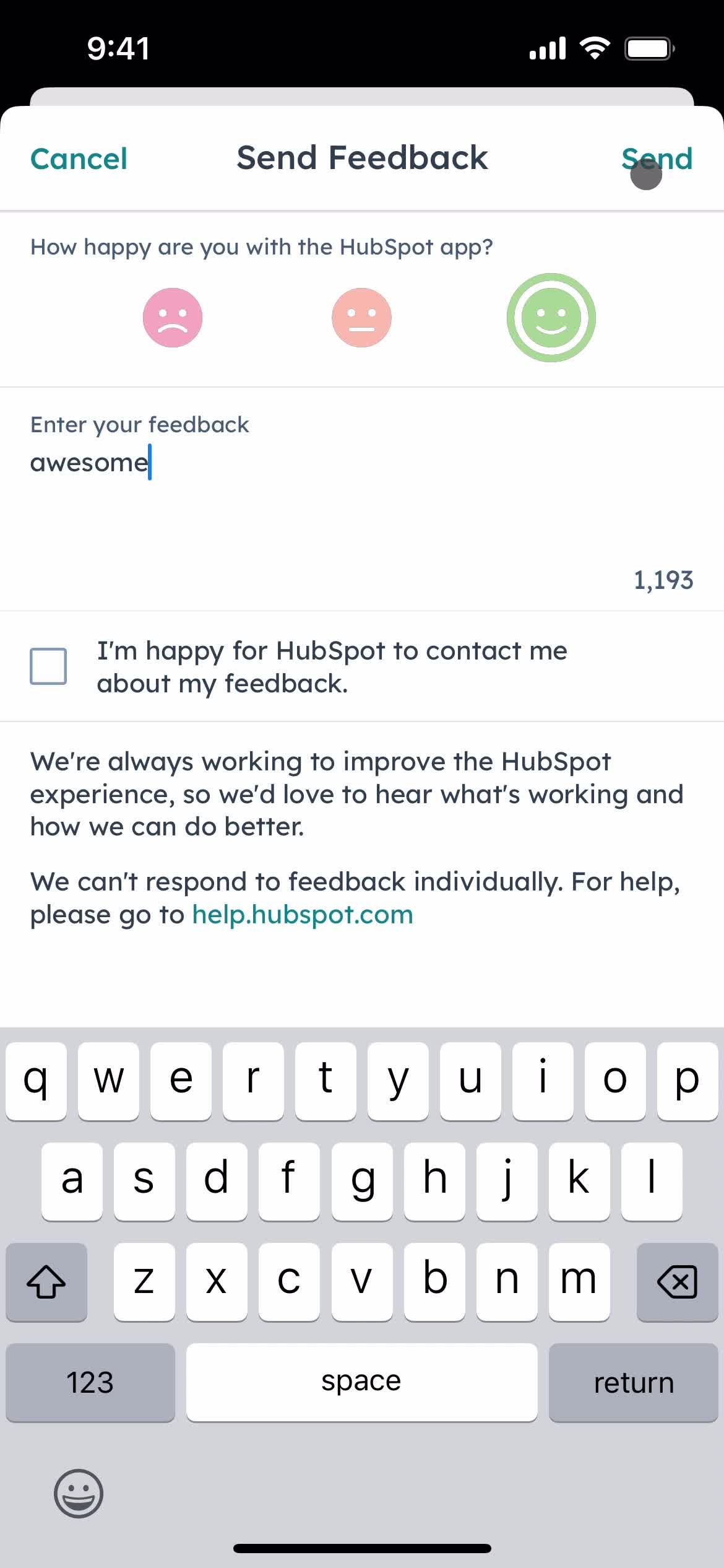 Giving feedback screenshot