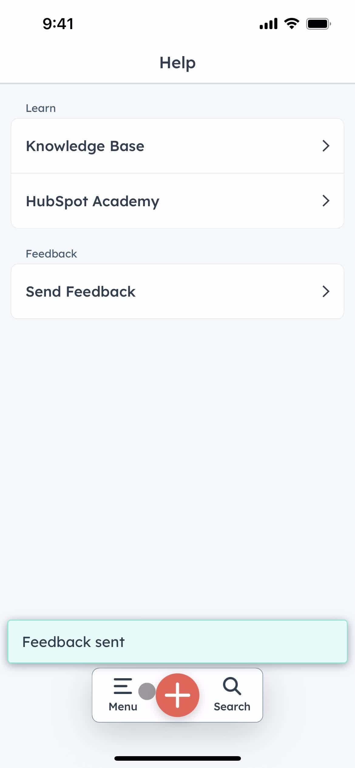 Giving feedback screenshot