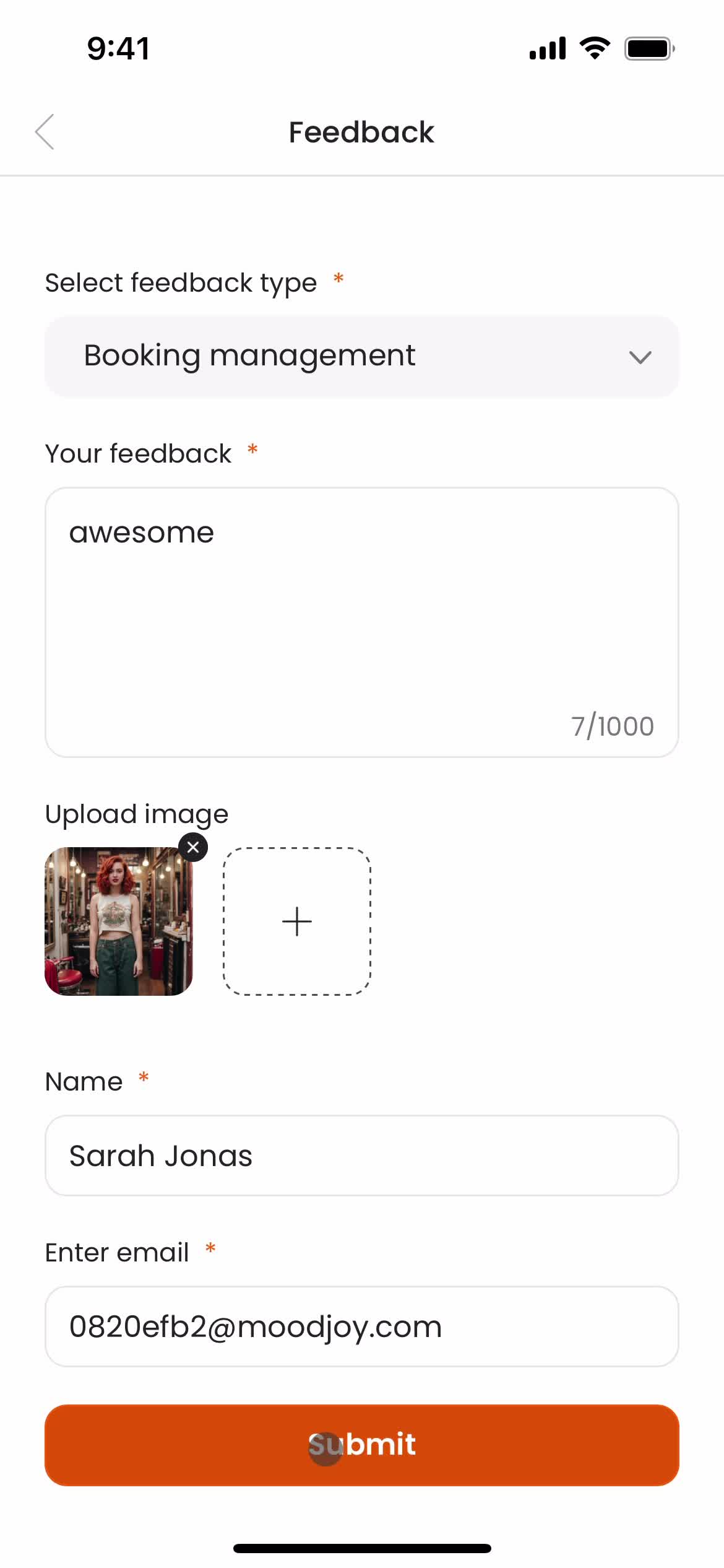 Giving feedback screenshot