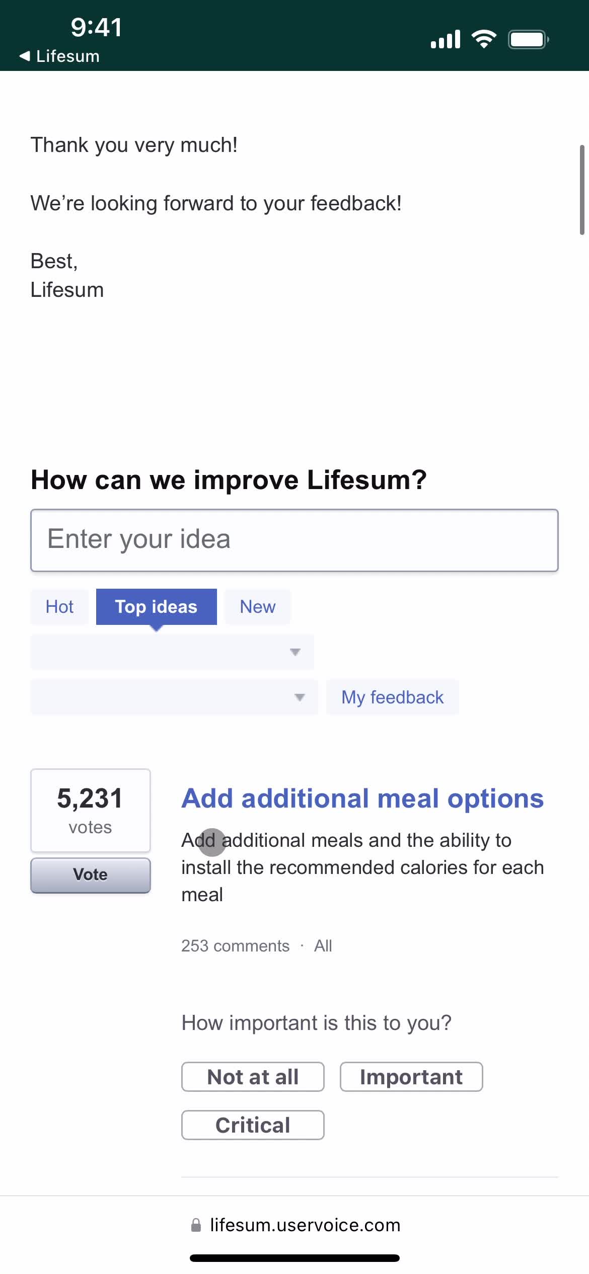 Giving feedback on Lifesum video thumbnail