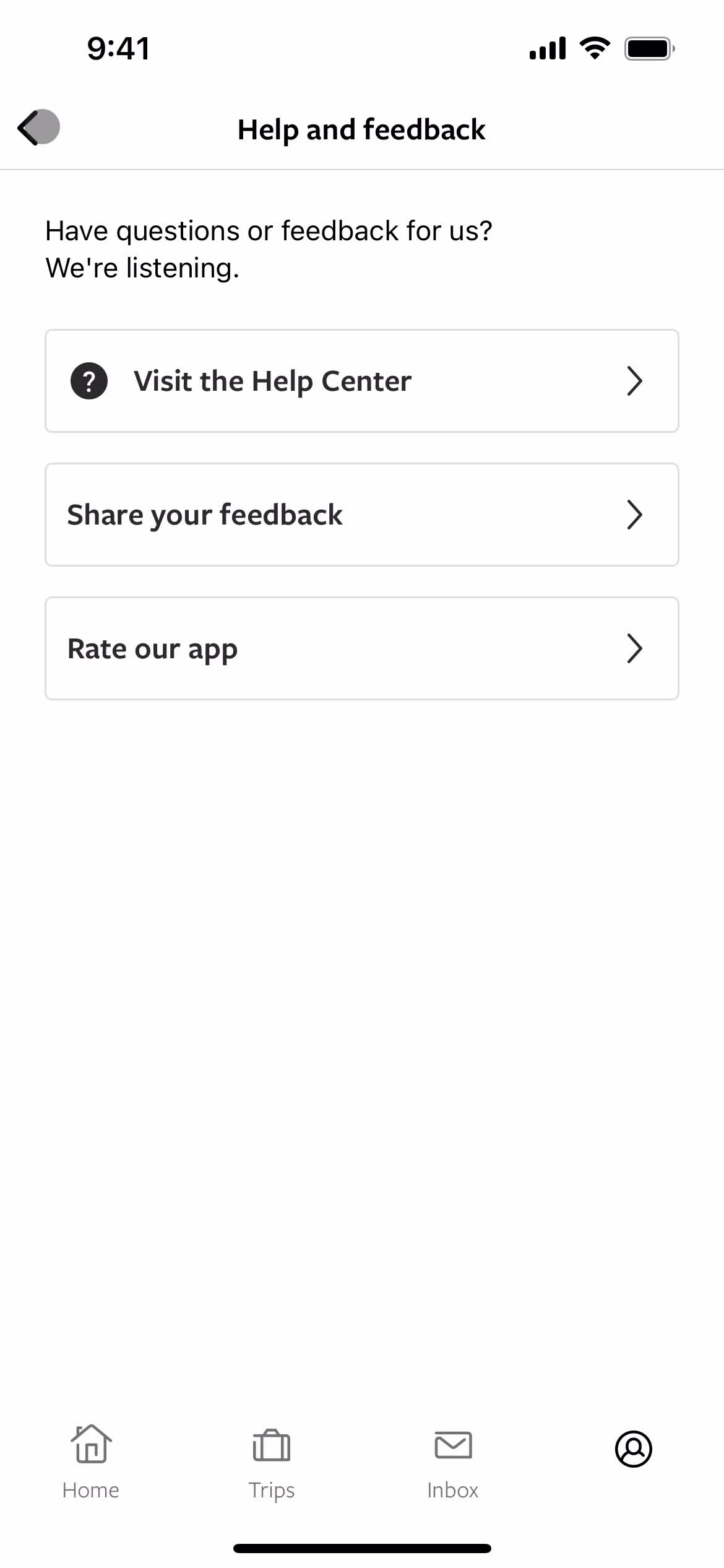 Giving feedback screenshot