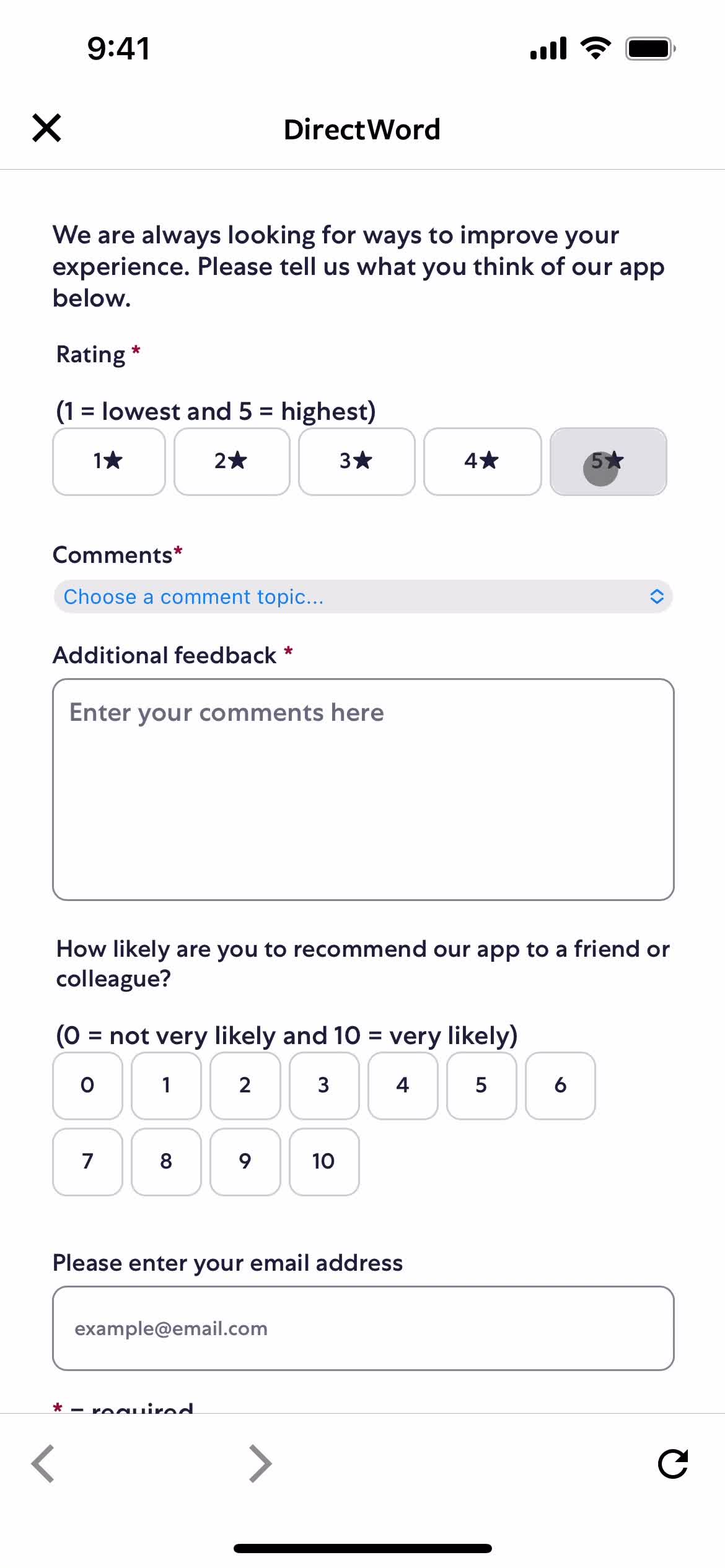 Giving feedback screenshot