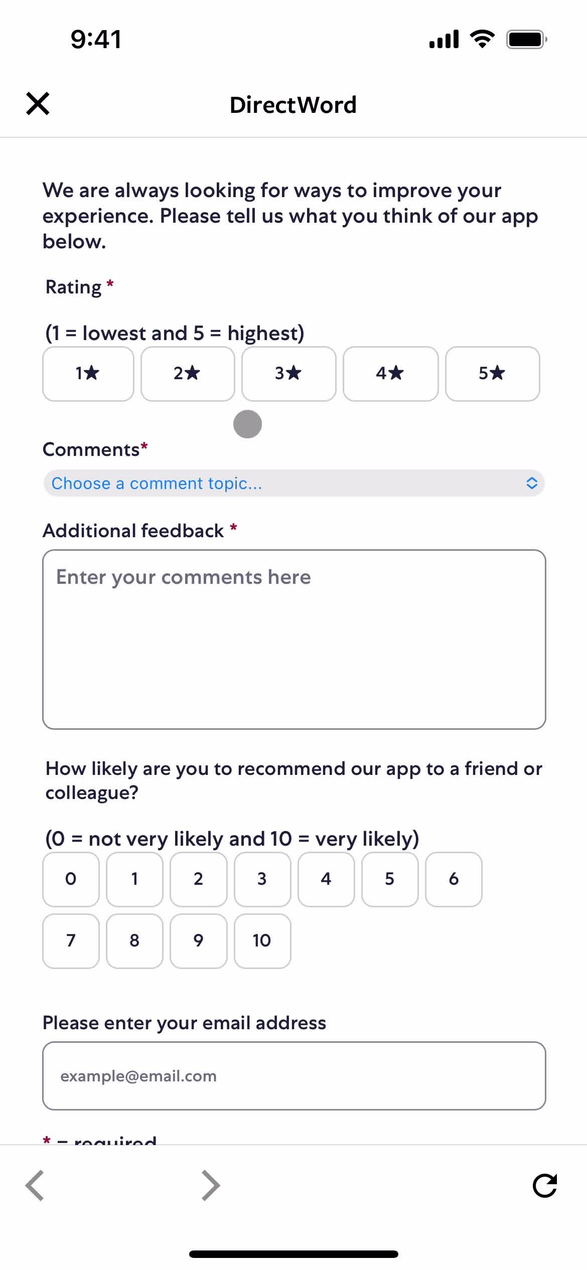 Giving feedback screenshot