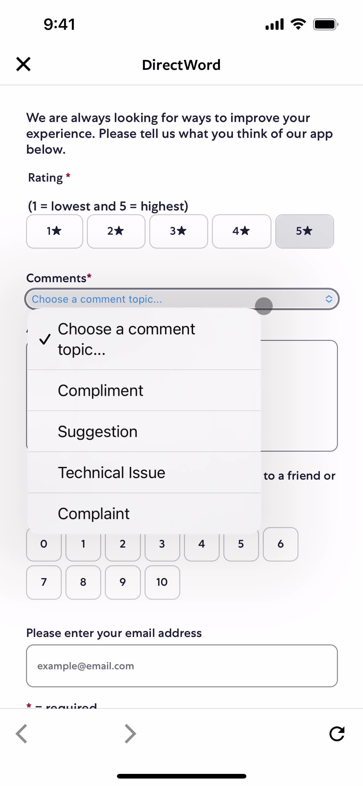 Giving feedback screenshot