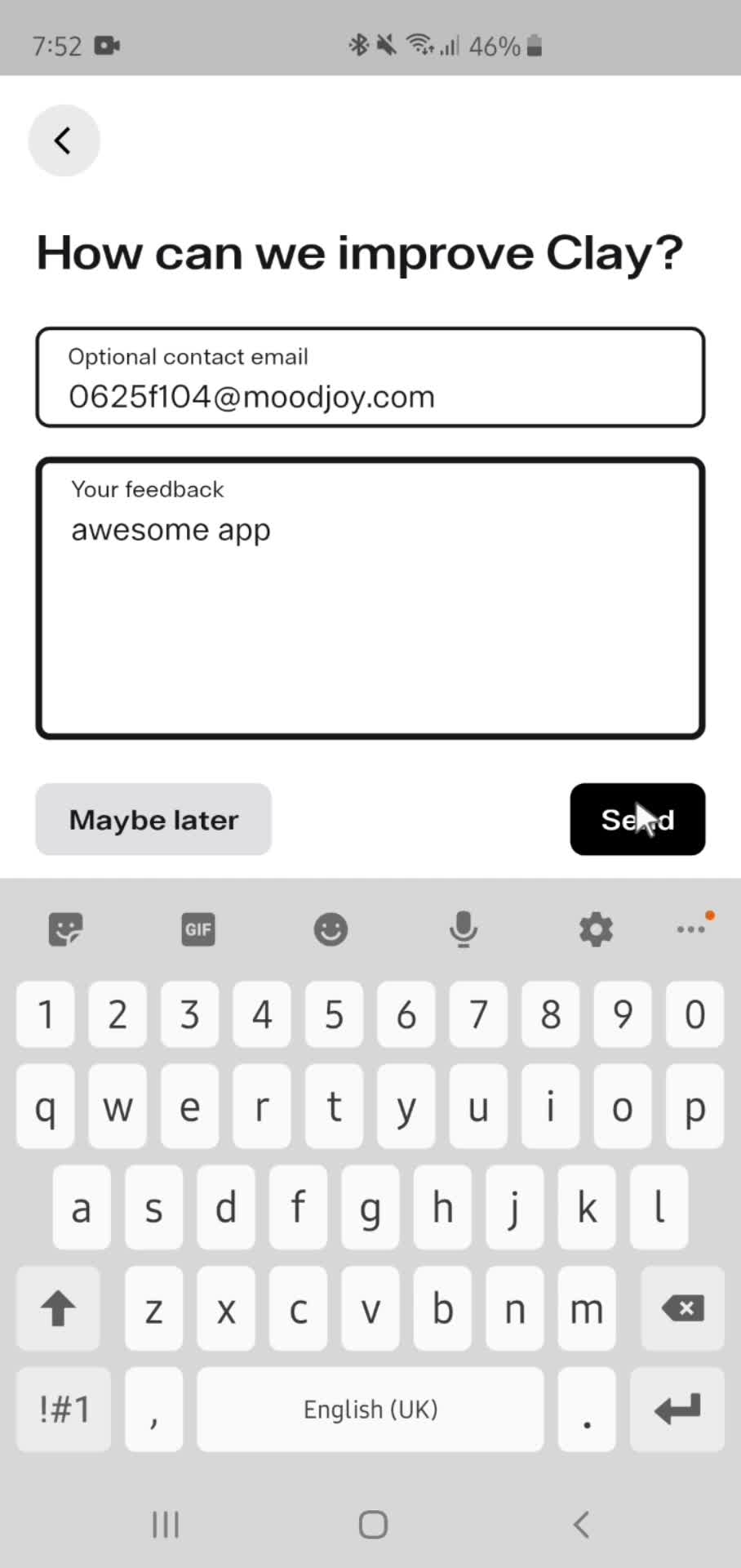 Giving feedback screenshot