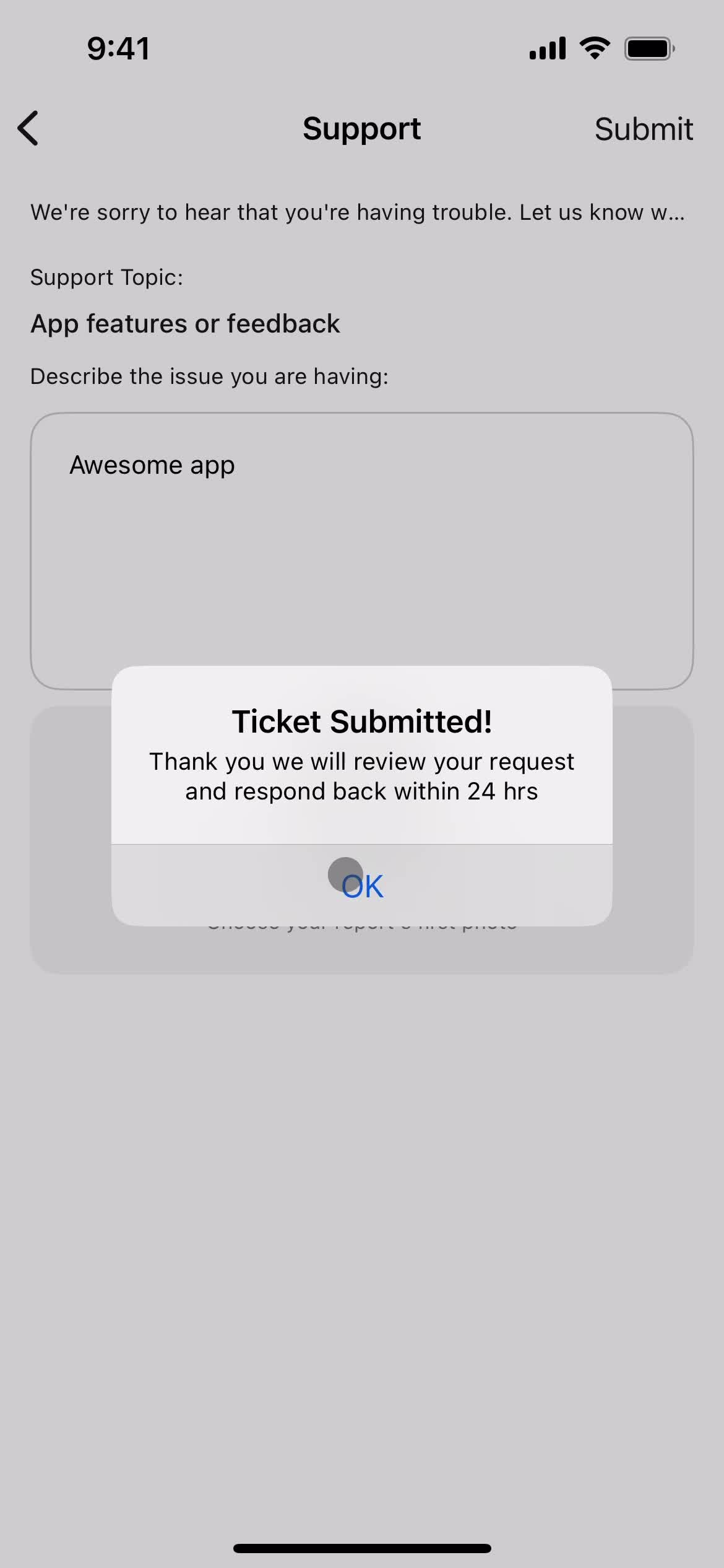 Giving feedback screenshot