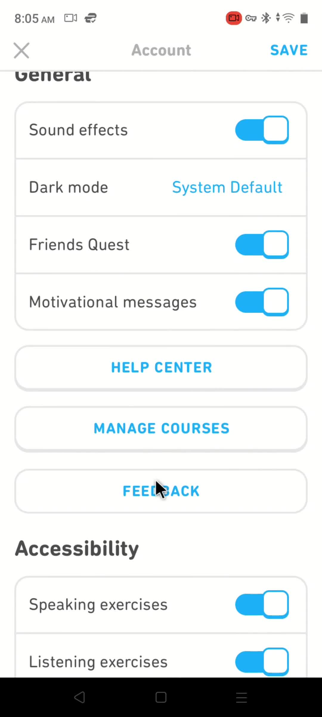 Giving feedback screenshot