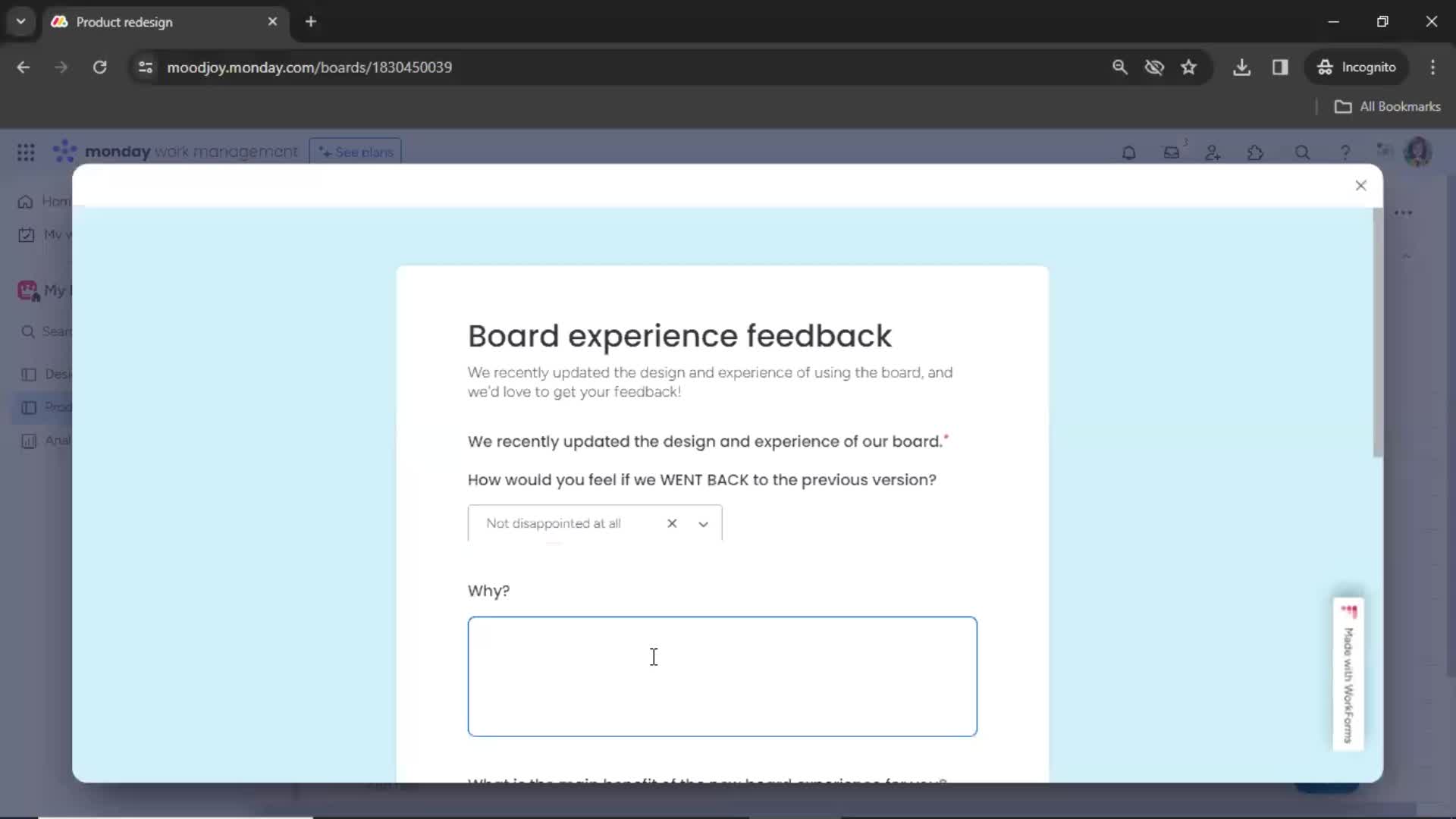 Giving feedback screenshot