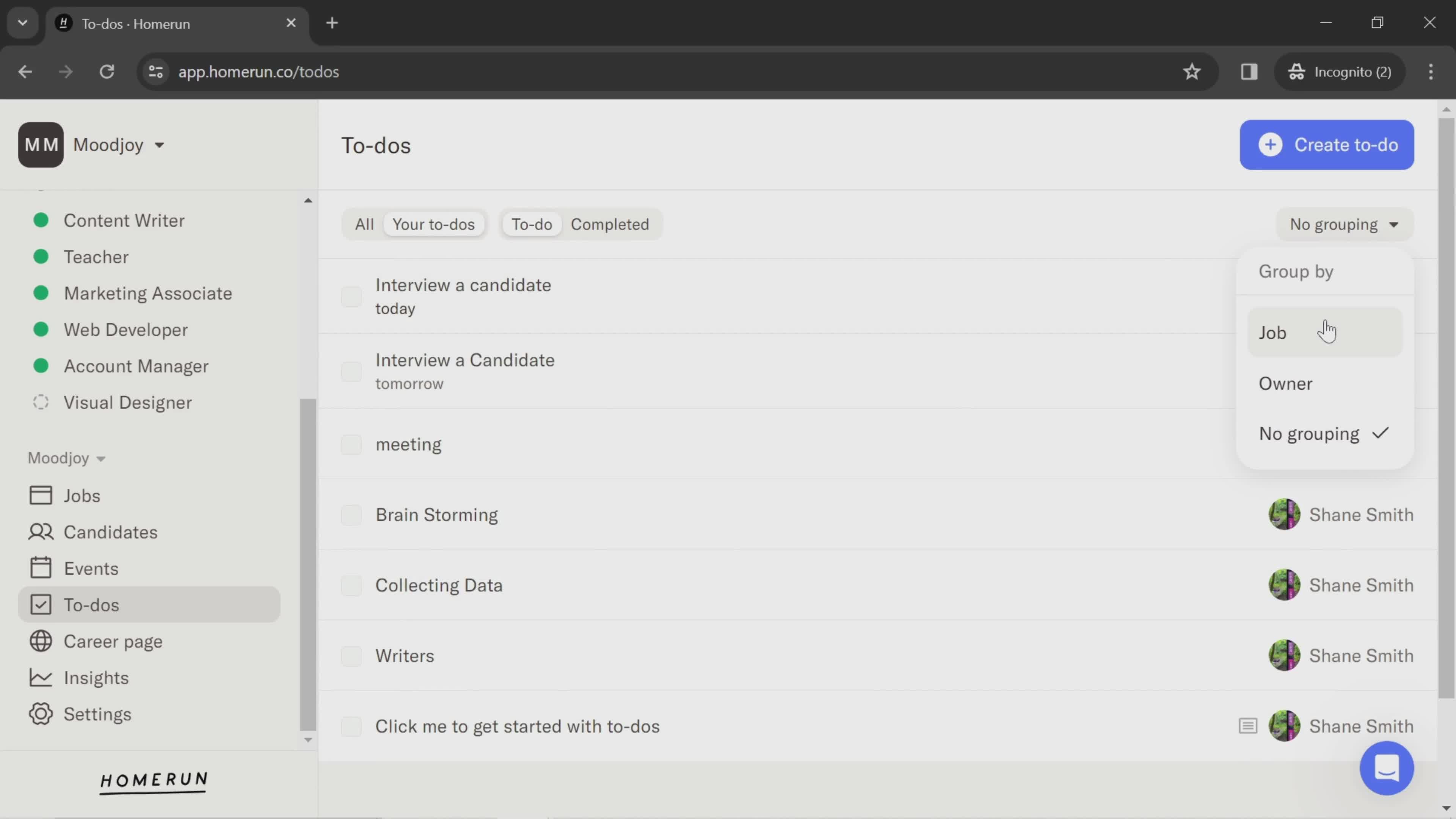 Grouping to-do list screenshot