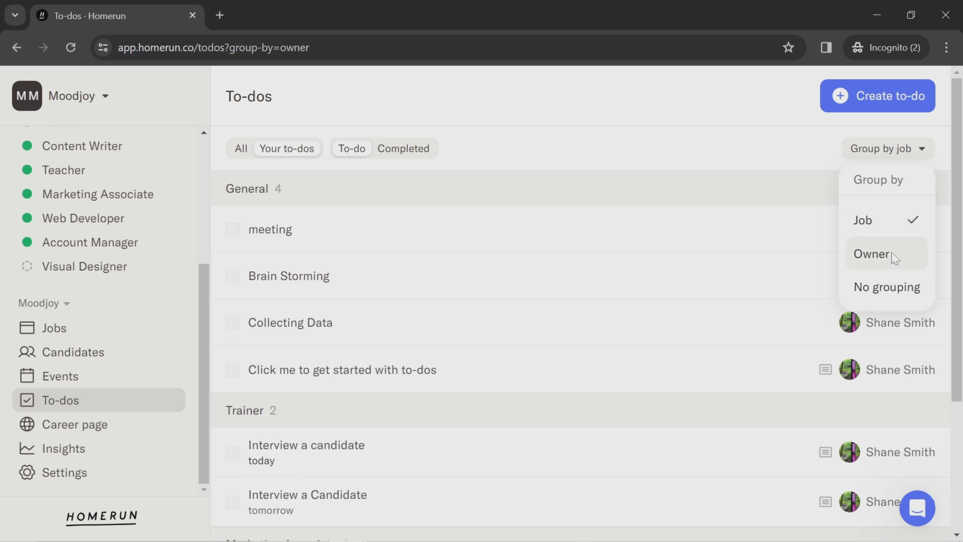 Grouping to-do list screenshot