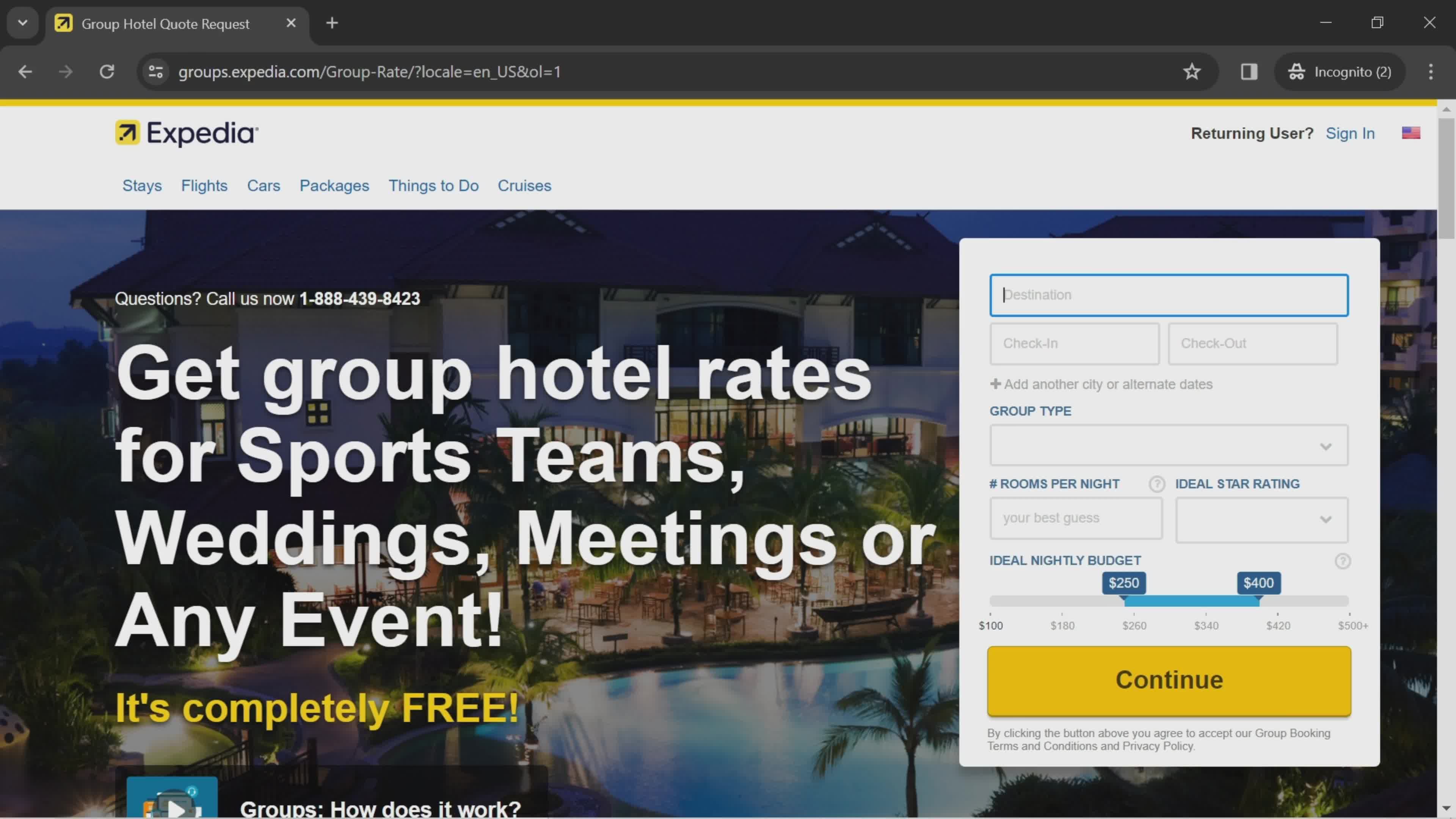 Group booking screenshot