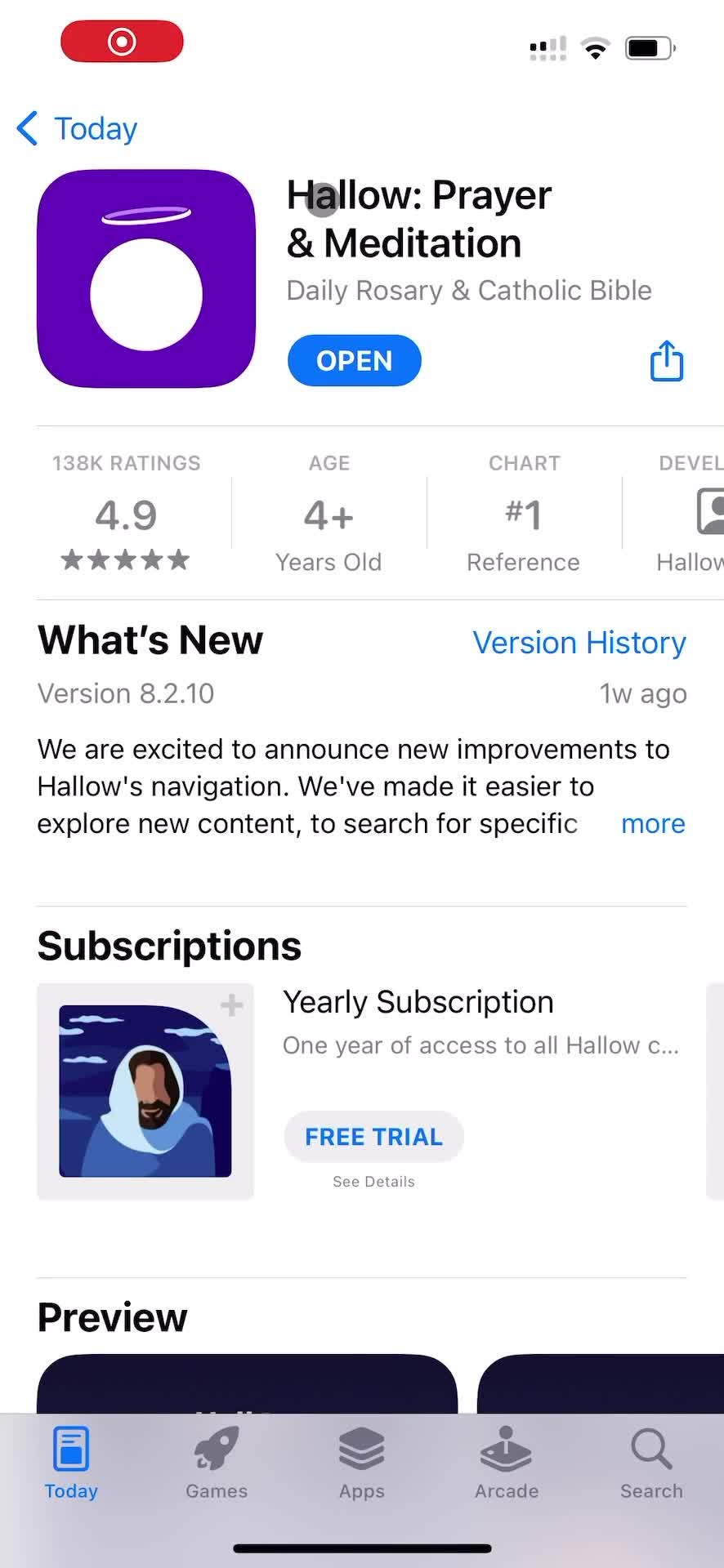 Hallow app store listing screenshot