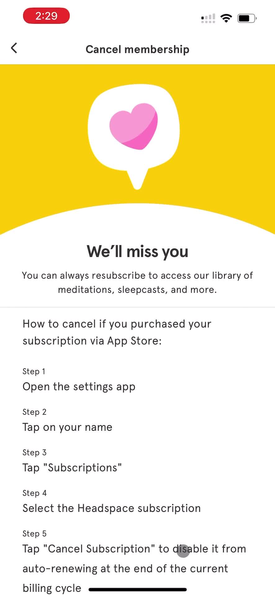 Cancelling your subscription on Headspace video thumbnail