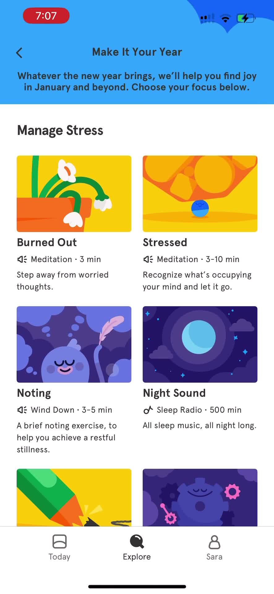 Screenshot of Category on Discovering content on Headspace user flow
